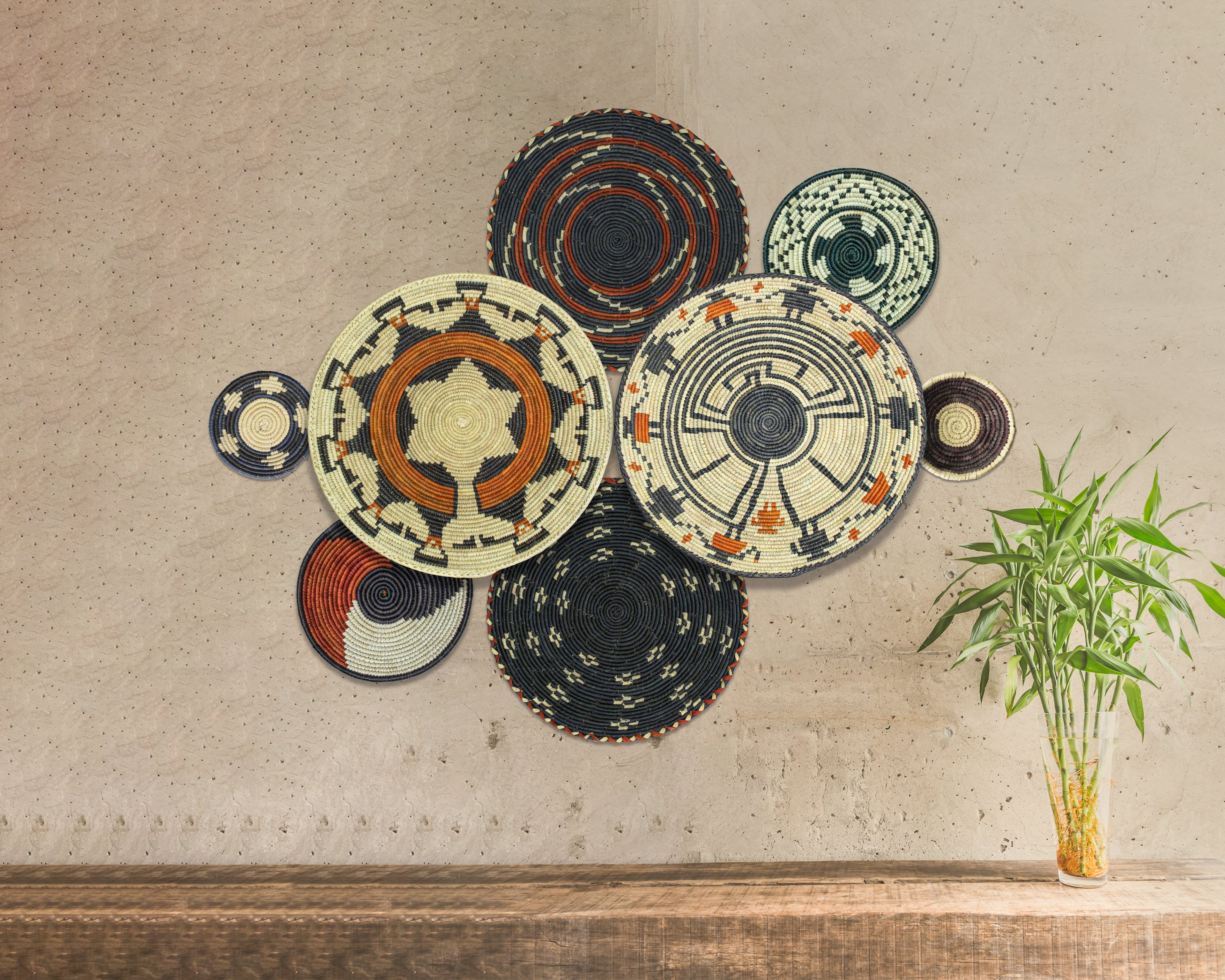 Set of 8 Handwoven wall baskets SET-247-8 N