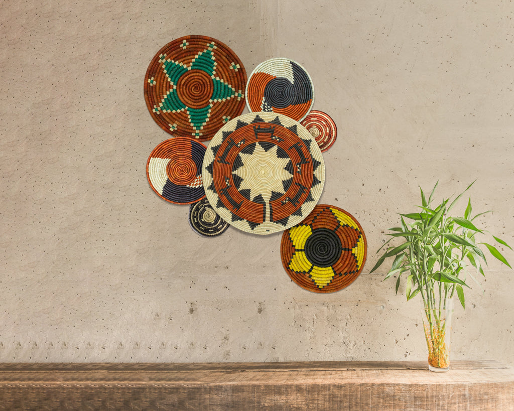 Set of 7 Handwoven wall baskets Set 312-7-N