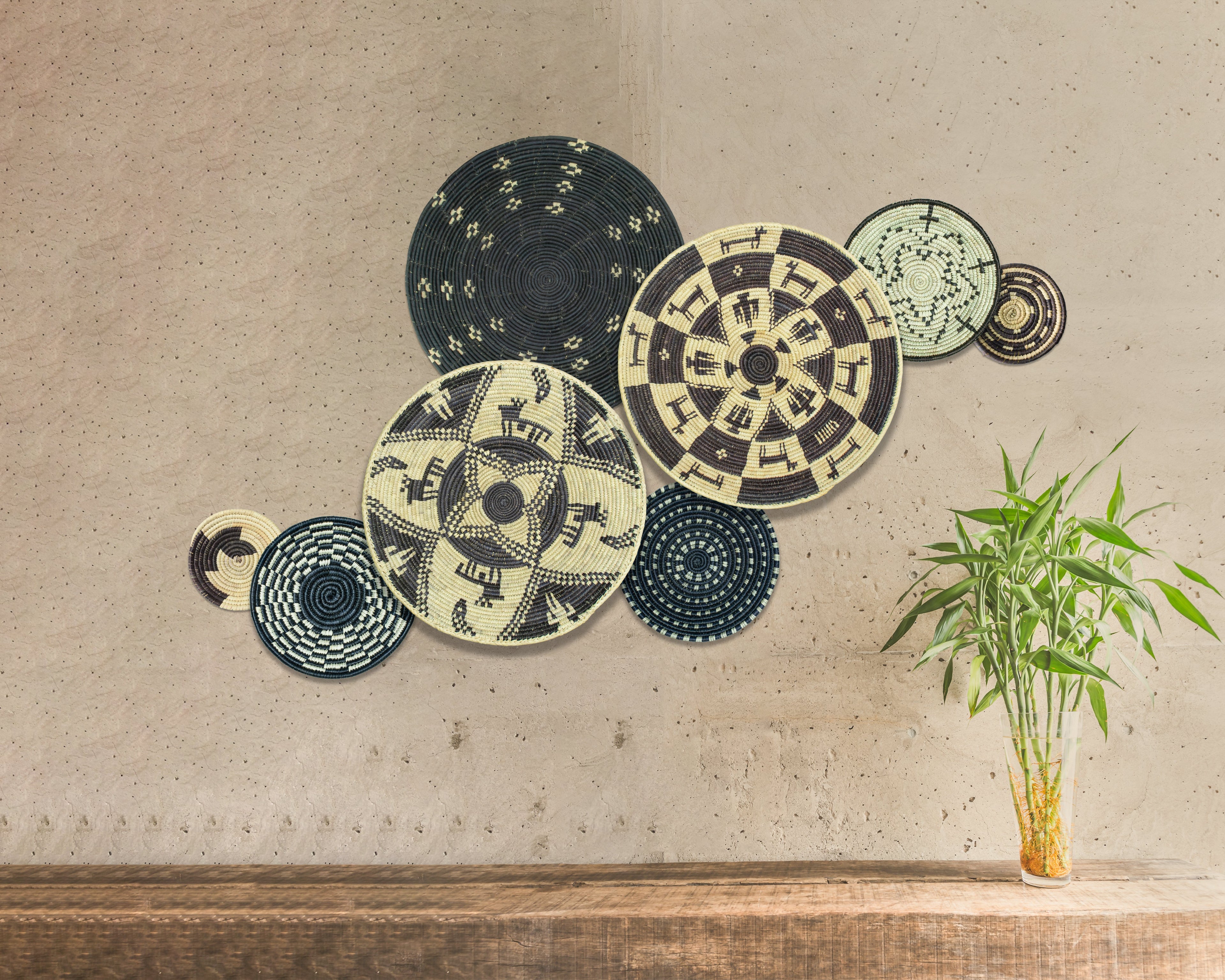 Set of 8 Handwoven wall baskets SET-361-8 N