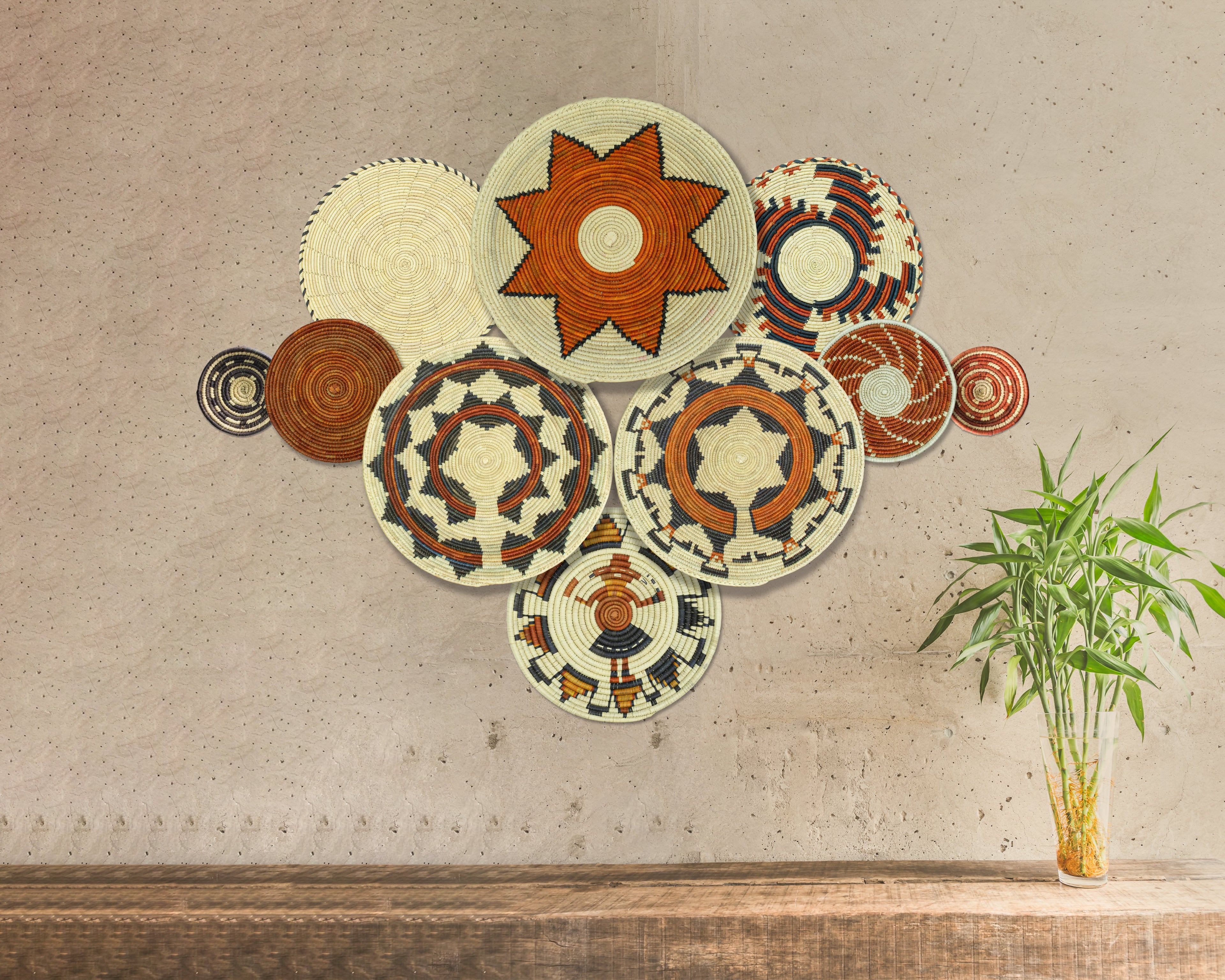 Set of 10 Handwoven wall baskets SET-400-10 N