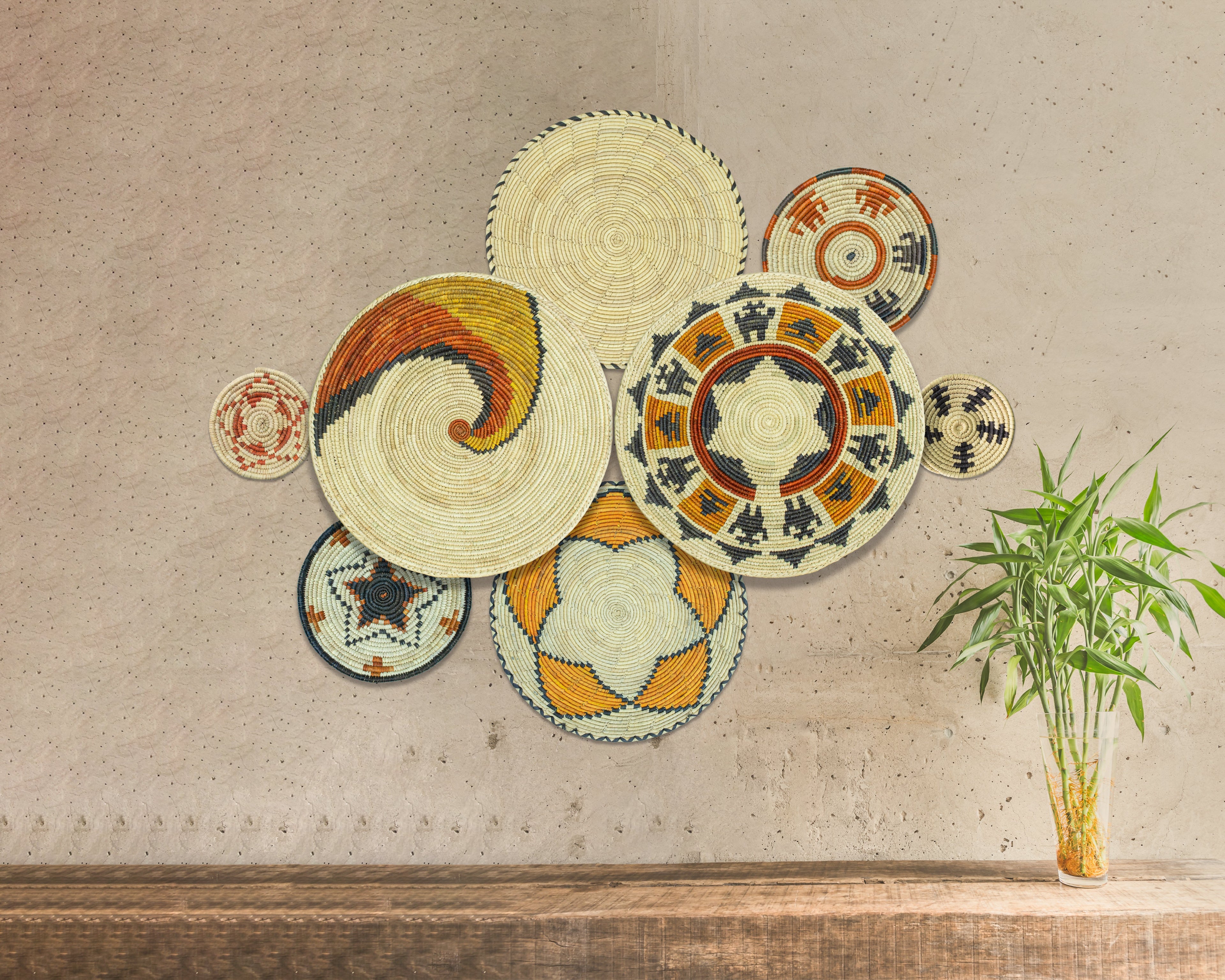 Set of 8 Handwoven wall baskets SET-250-8 N