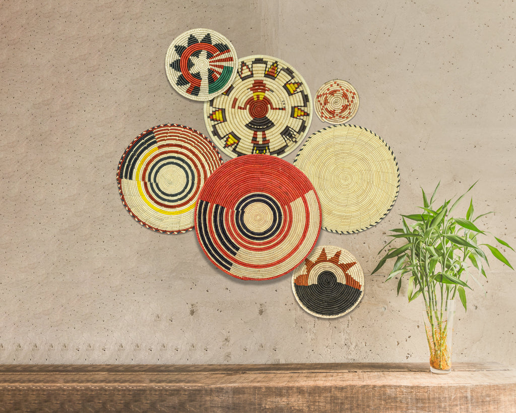 Set of 7 Handwoven wall baskets Set 317-7-N