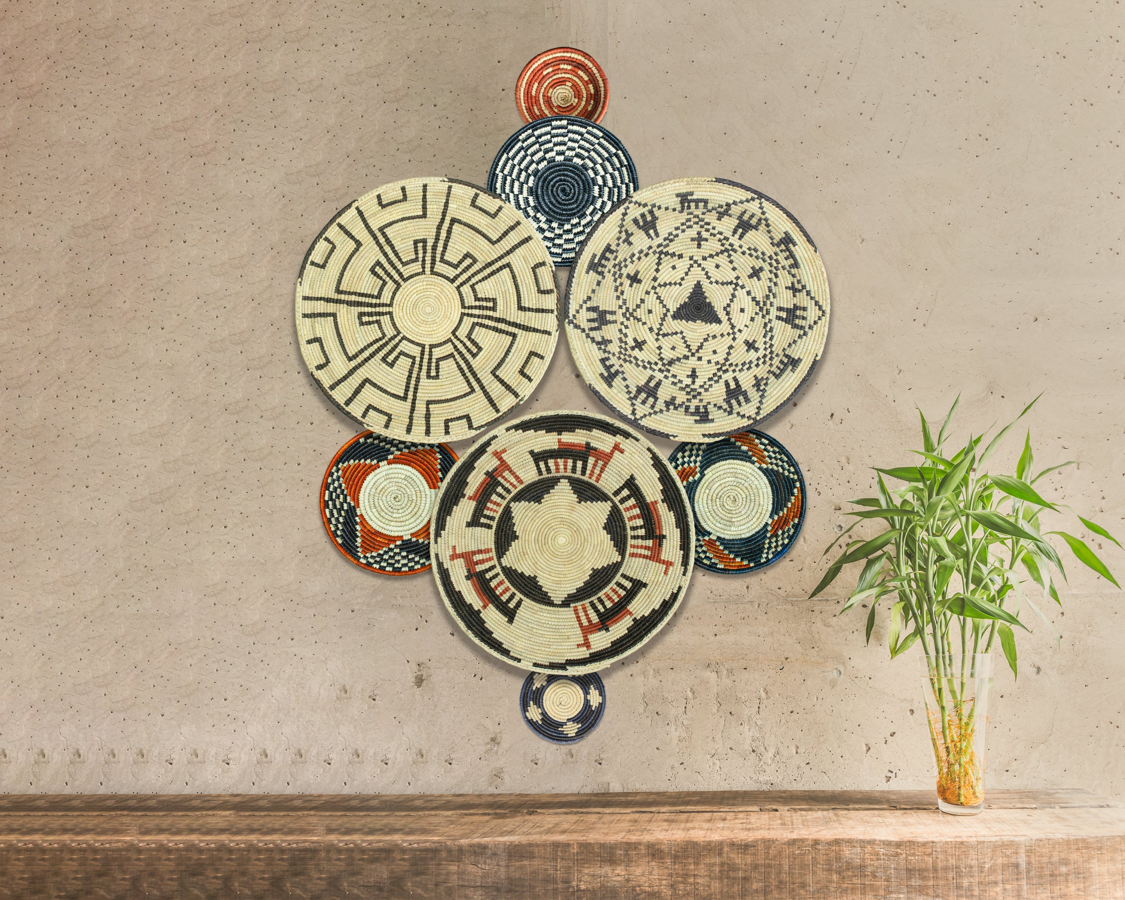 Set of 8 Handwoven wall baskets SET-364-8 N