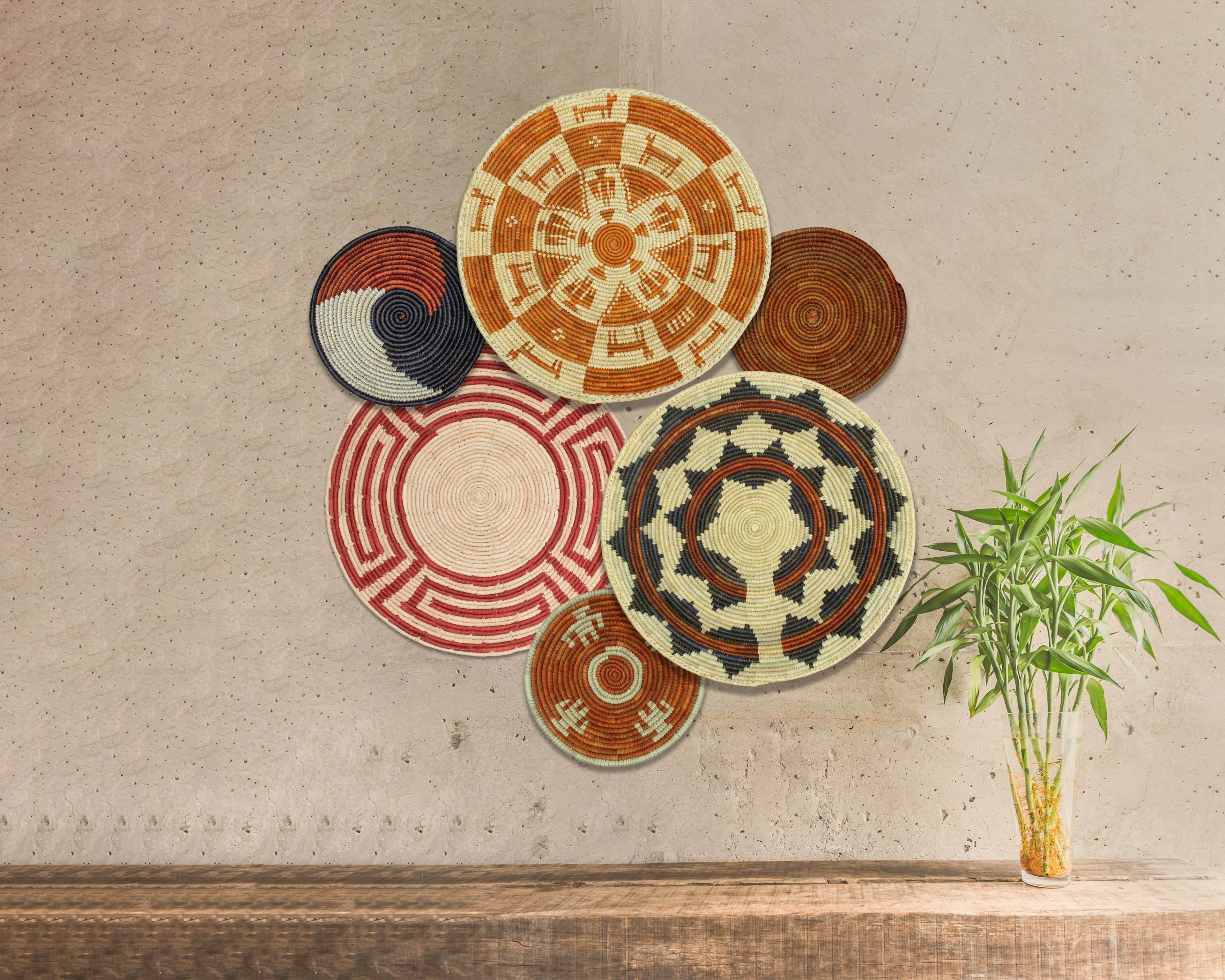 Set of 6 Handwoven wall baskets SET-291-6 N