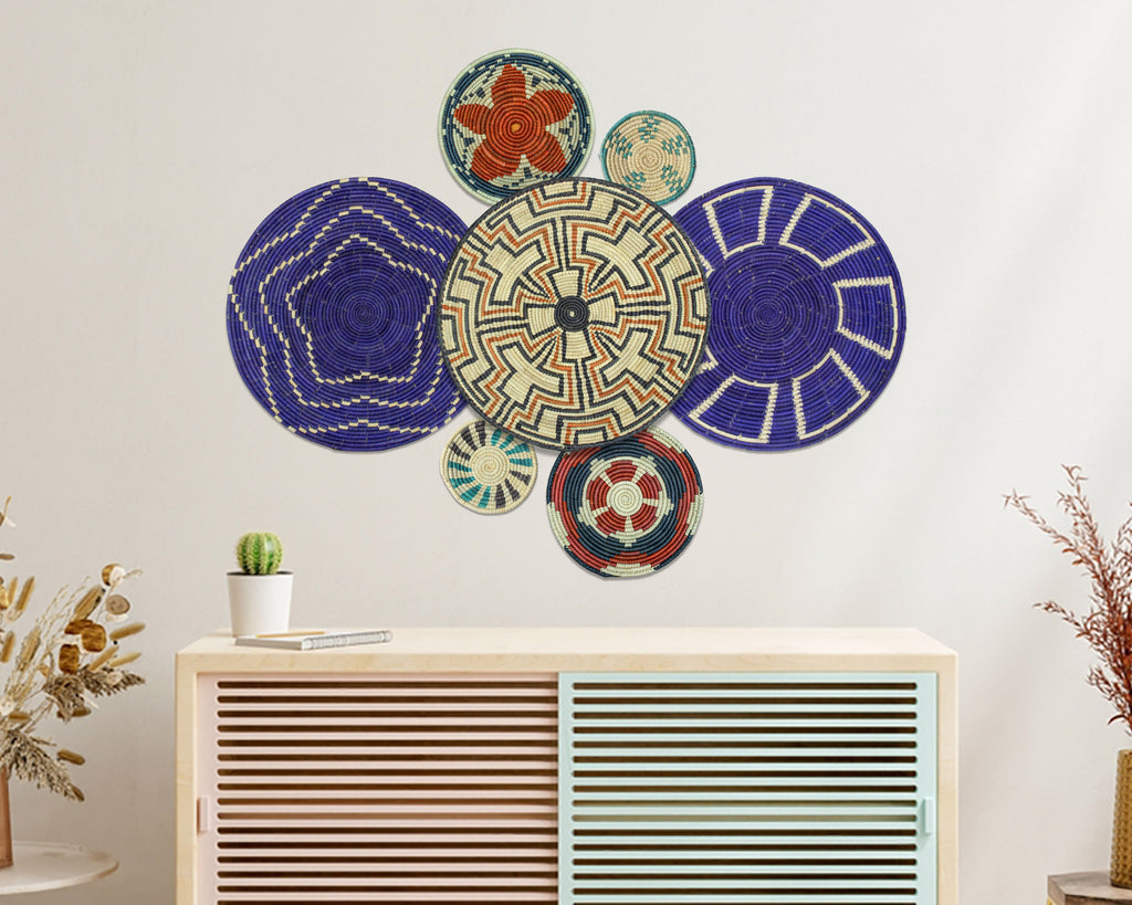 Set of 7 Handwoven wall baskets Set 310-7-N