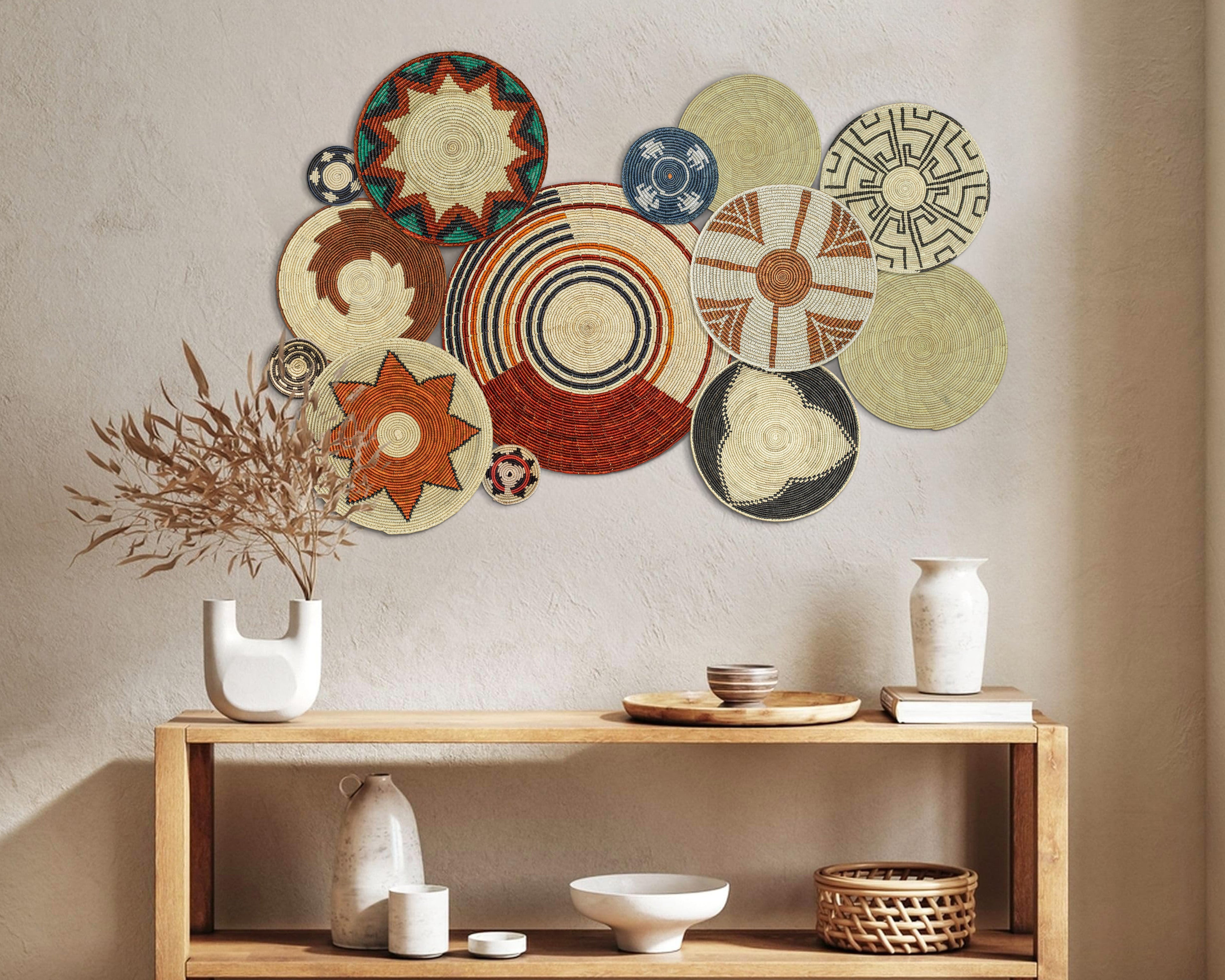 Set of 13 Handwoven wall baskets SET-157-13 N