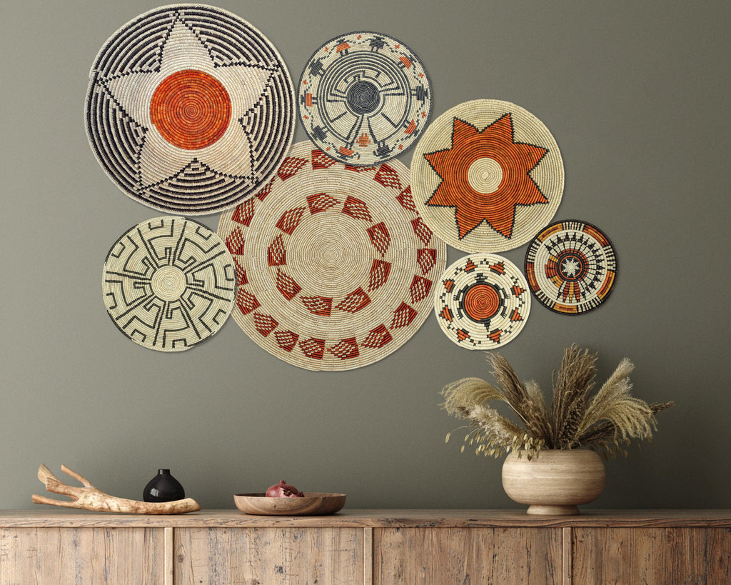 Set of 7 Handwoven wall baskets Set 37-7-N