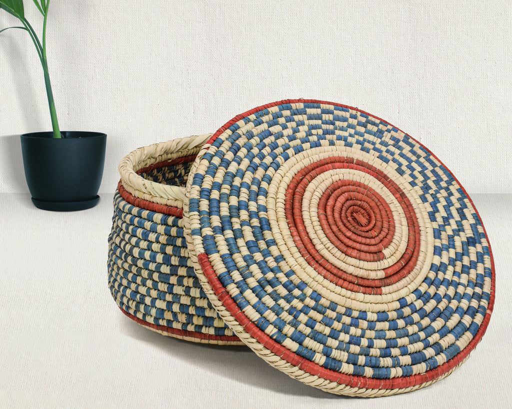 Sky Checkered Lidded Basket