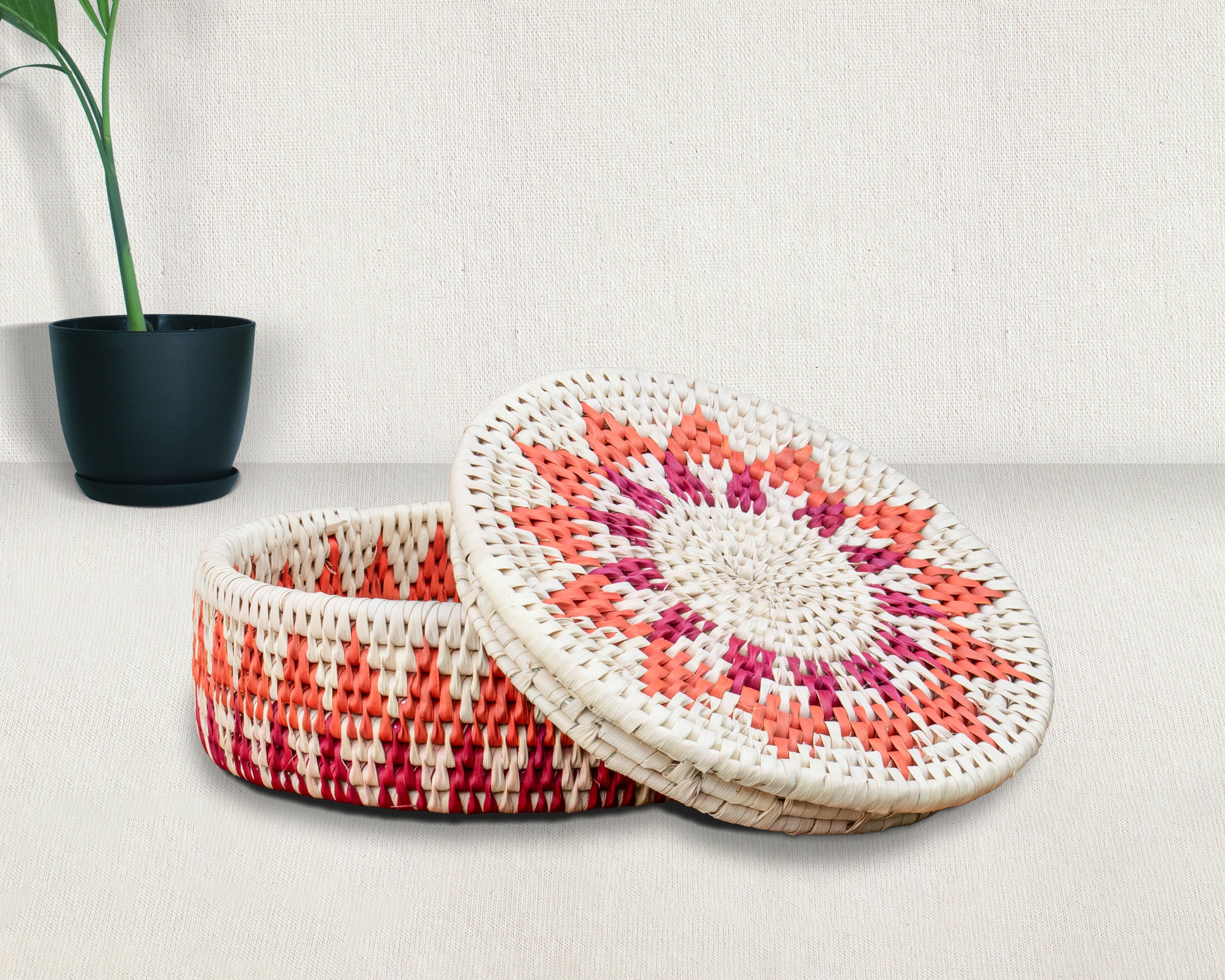 Coral Medallion Lidded Basket