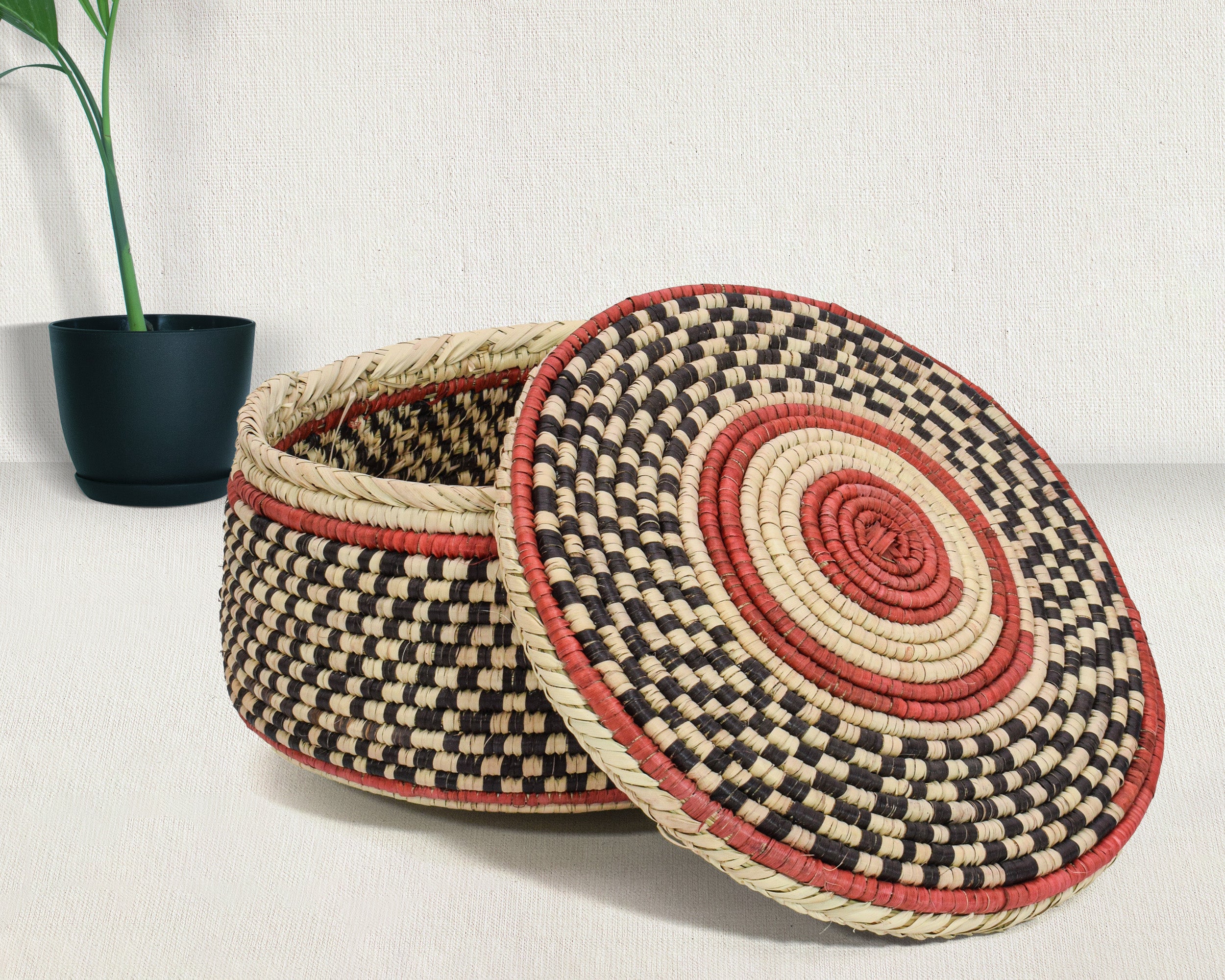 Dark Checkered Lidded Basket