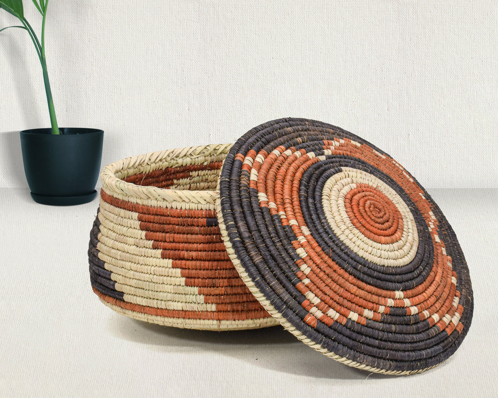 Rust Lotus Lidded Basket
