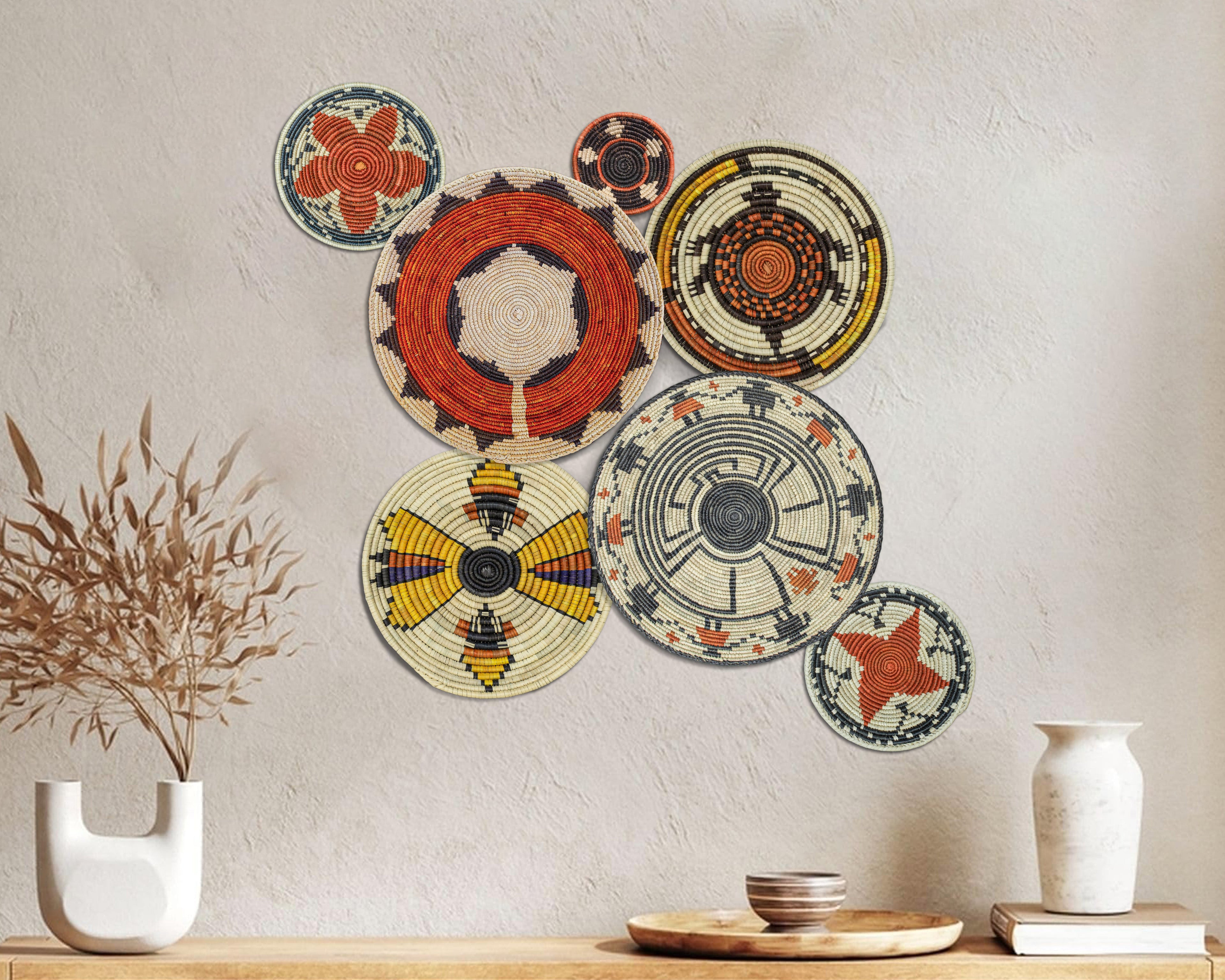 Set of 7 Handwoven wall baskets Set 38-7-N