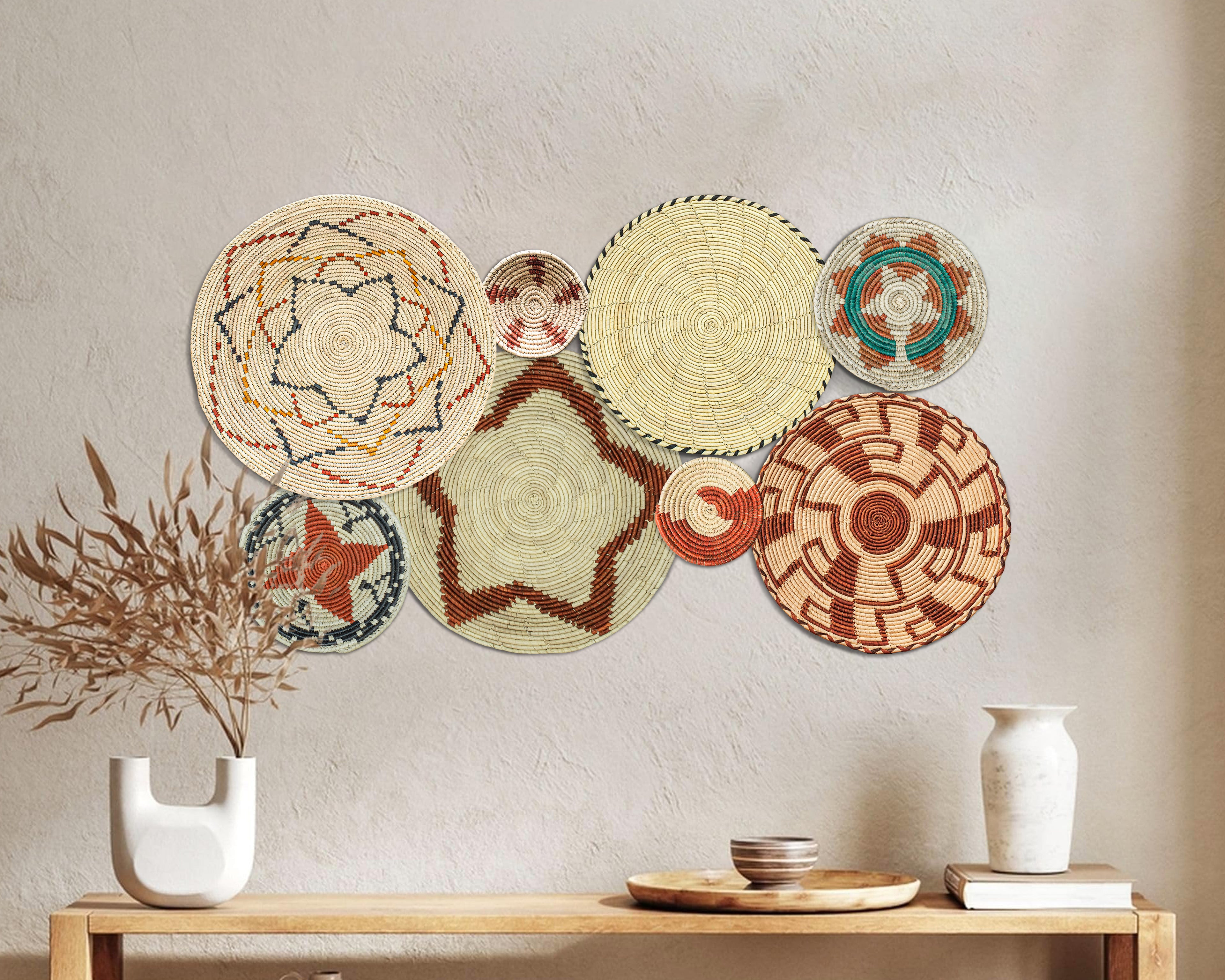 Set of 8 Handwoven wall baskets SET-246-8 N