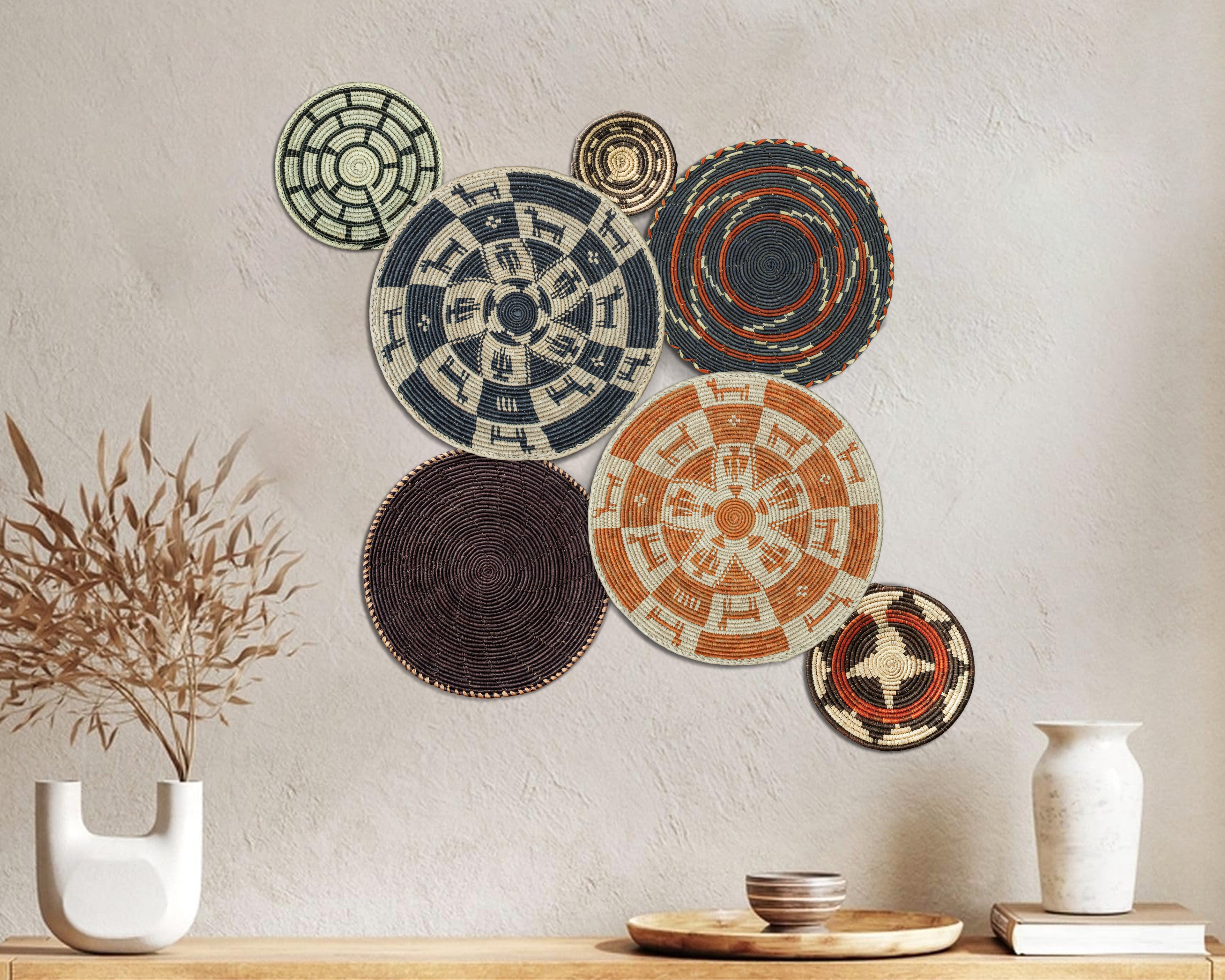 Set of 7 Handwoven wall baskets Set 45-7-N