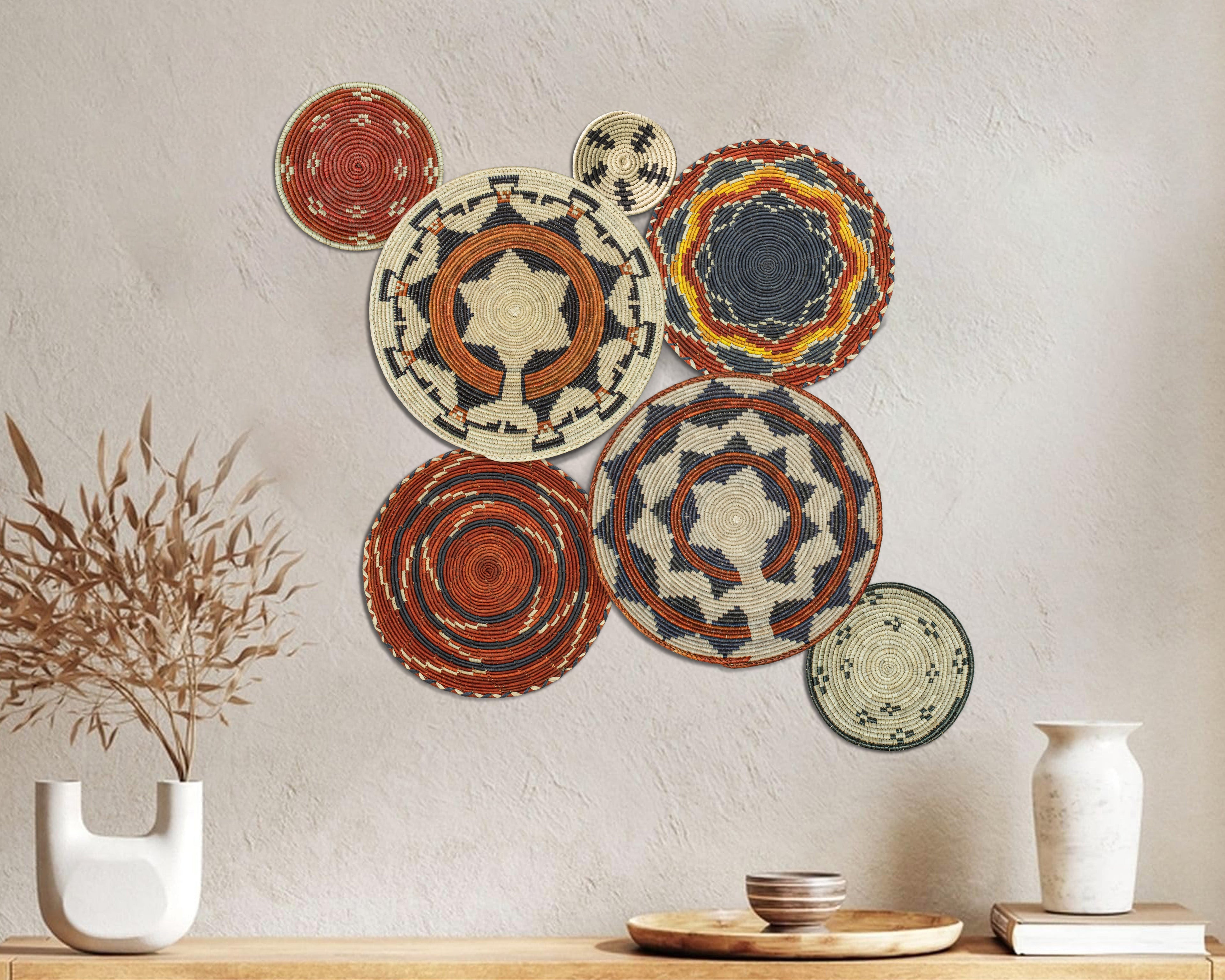 Set of 7 Handwoven wall baskets Set 44-7-N