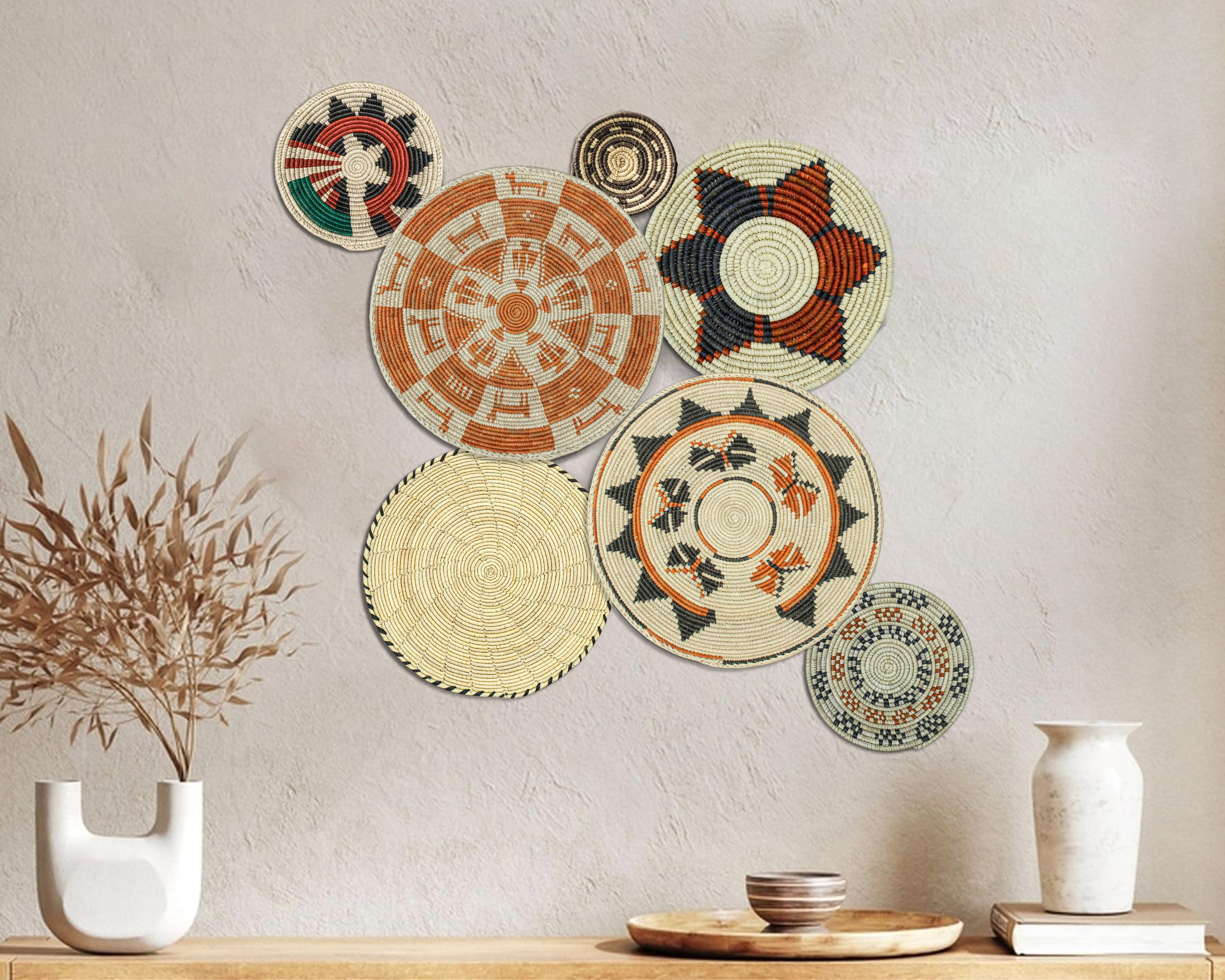 Set of 7 Handwoven wall baskets Set 49-7-N