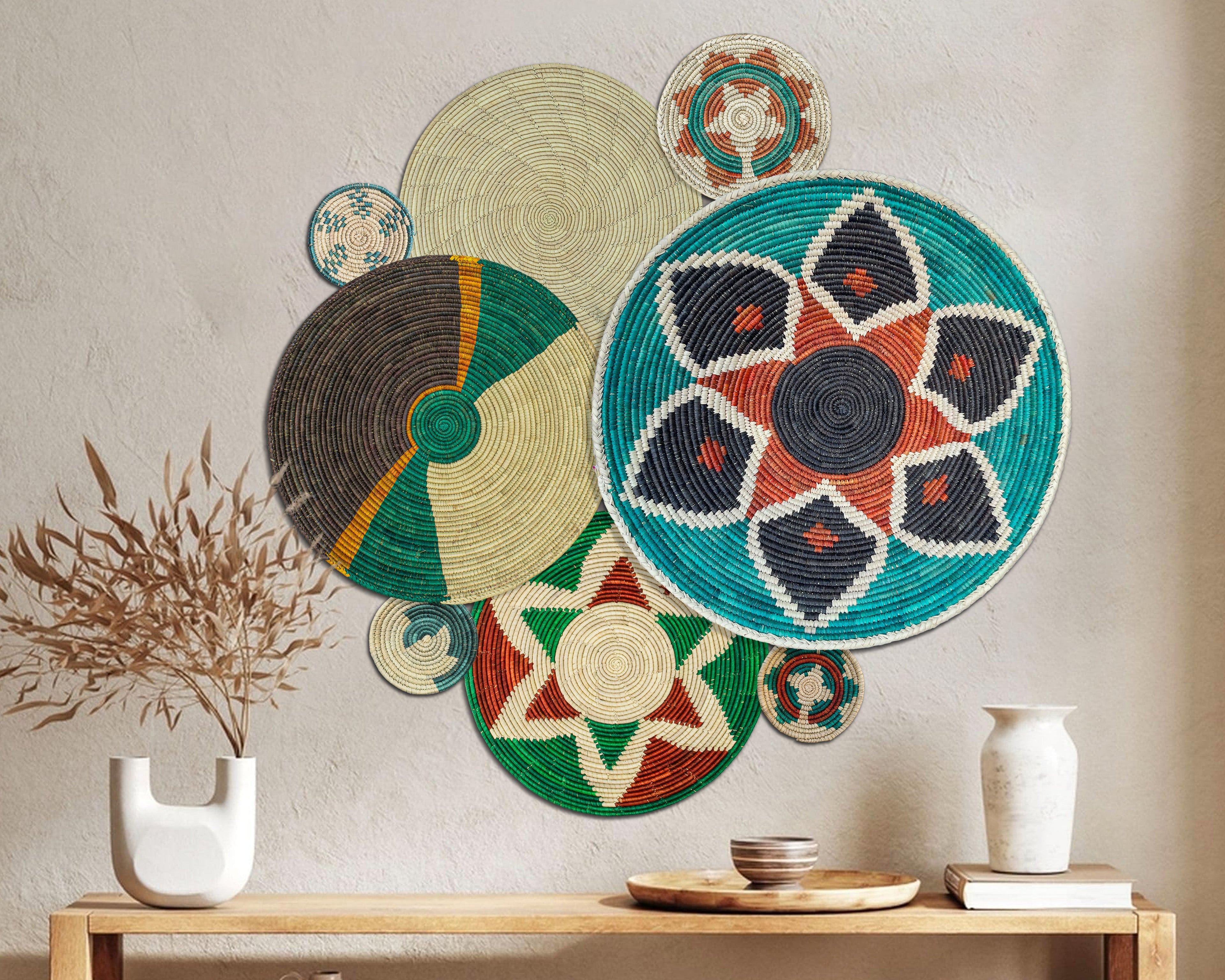 Set of 8 Handwoven wall baskets SET-325-8 N