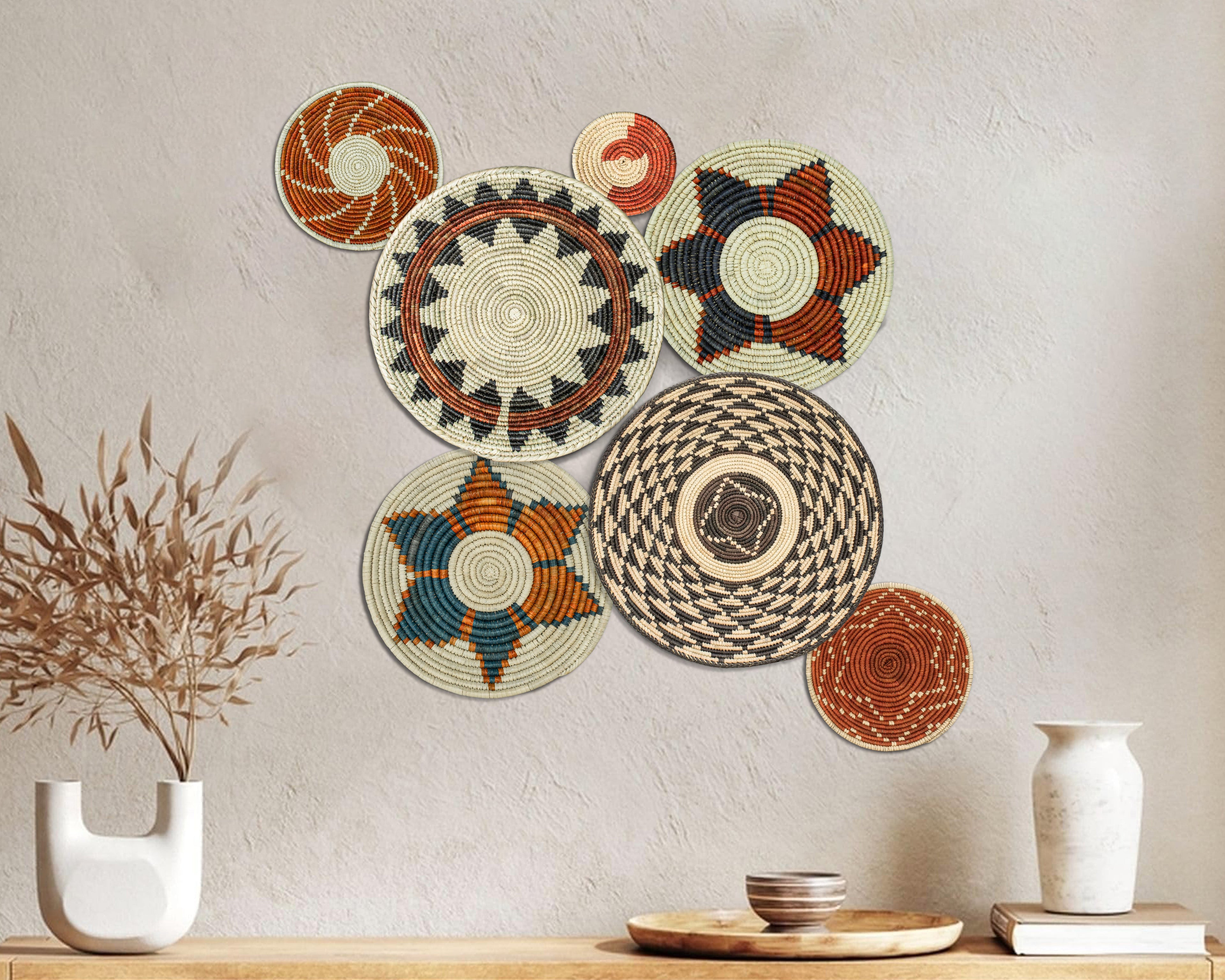 Set of 7 Handwoven wall baskets Set 47-7-N