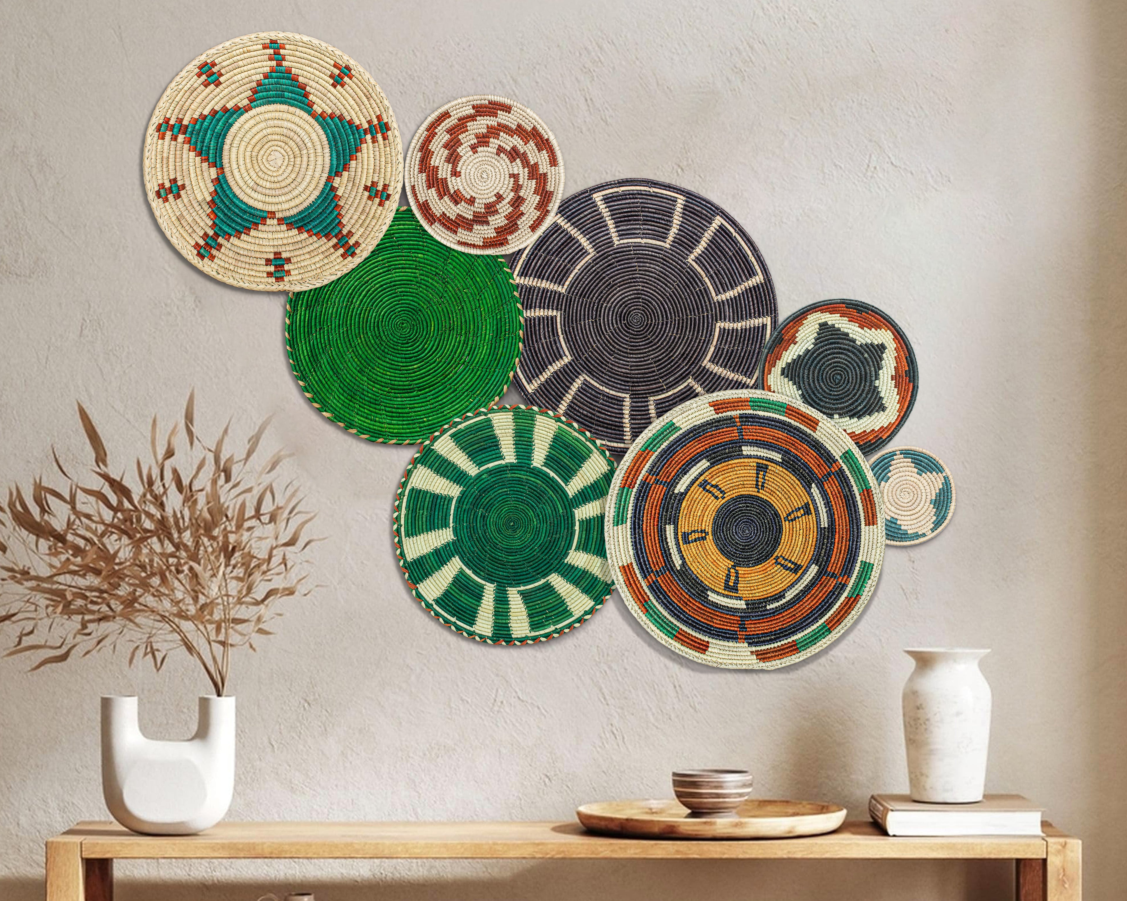 Set of 8 Handwoven wall baskets SET-356-8 N