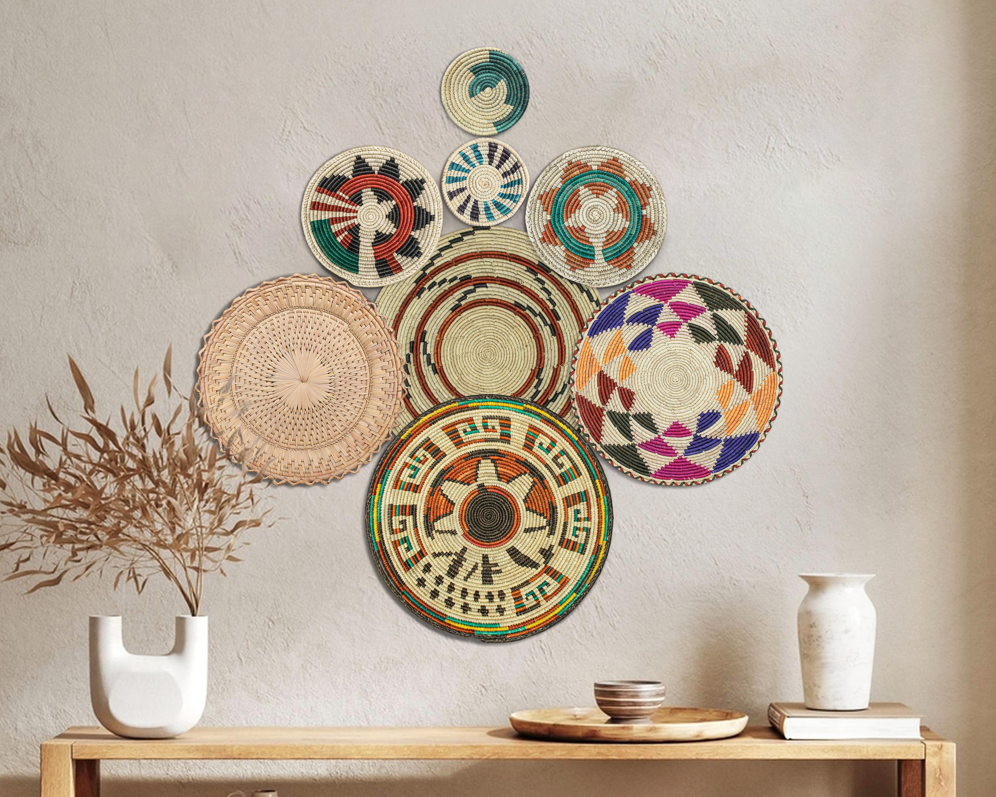 Set of 8 Handwoven wall baskets SET-242-8 N