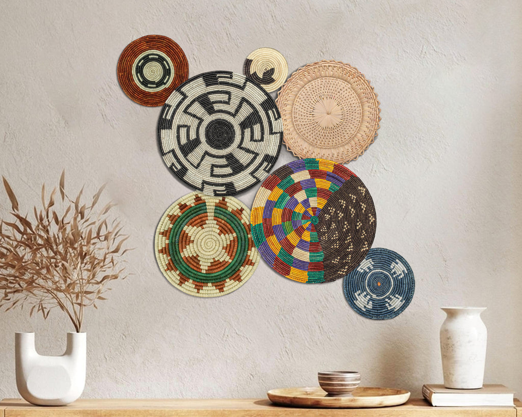 Set of 7 Handwoven wall baskets Set 48-7-N