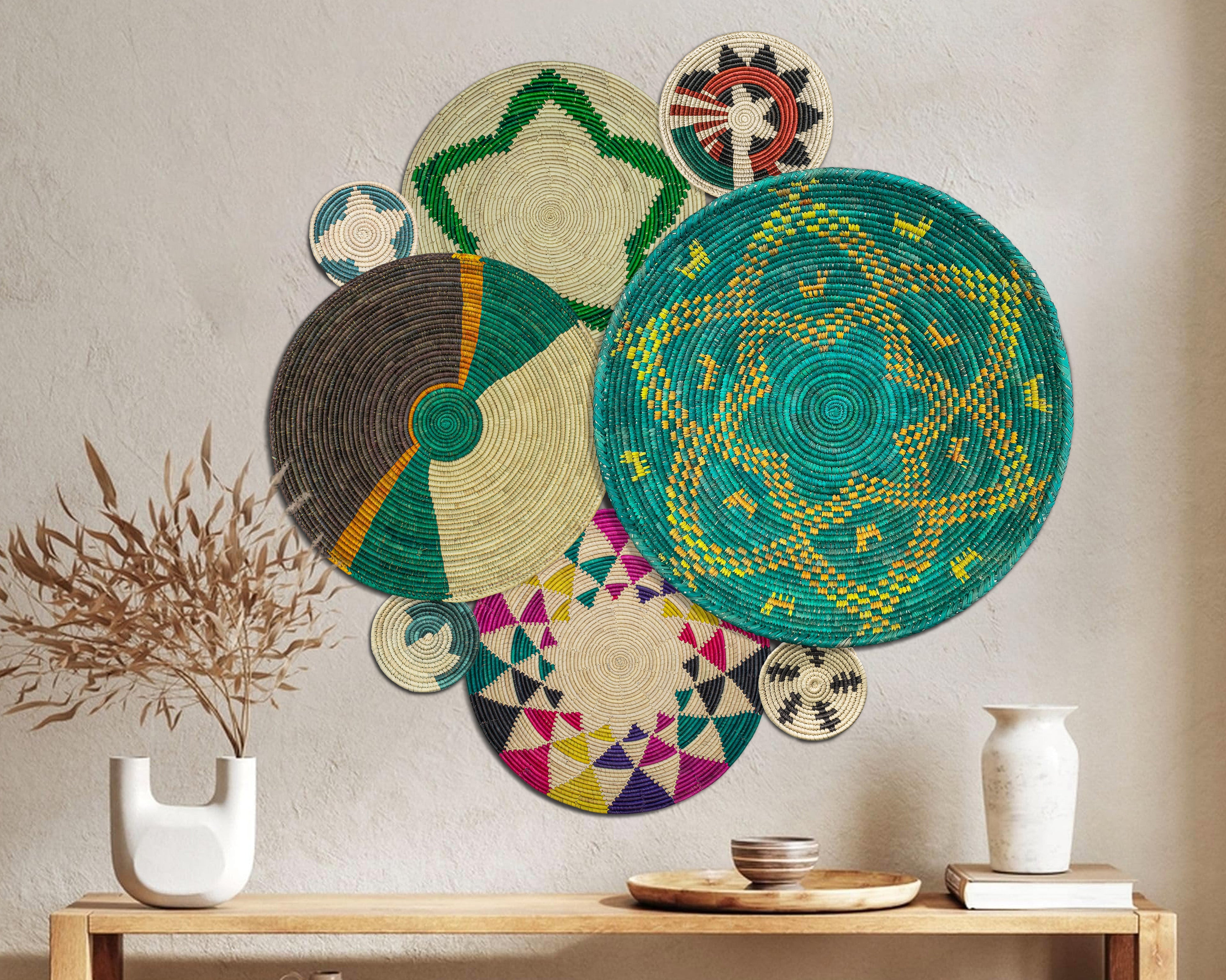 Set of 8 Handwoven wall baskets SET-330-8 N