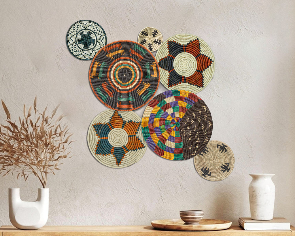 Set of 7 Handwoven wall baskets Set 42-7-N