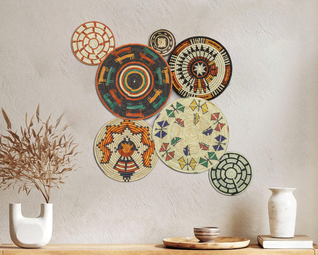 Set of 7 Handwoven wall baskets Set 40-7-N