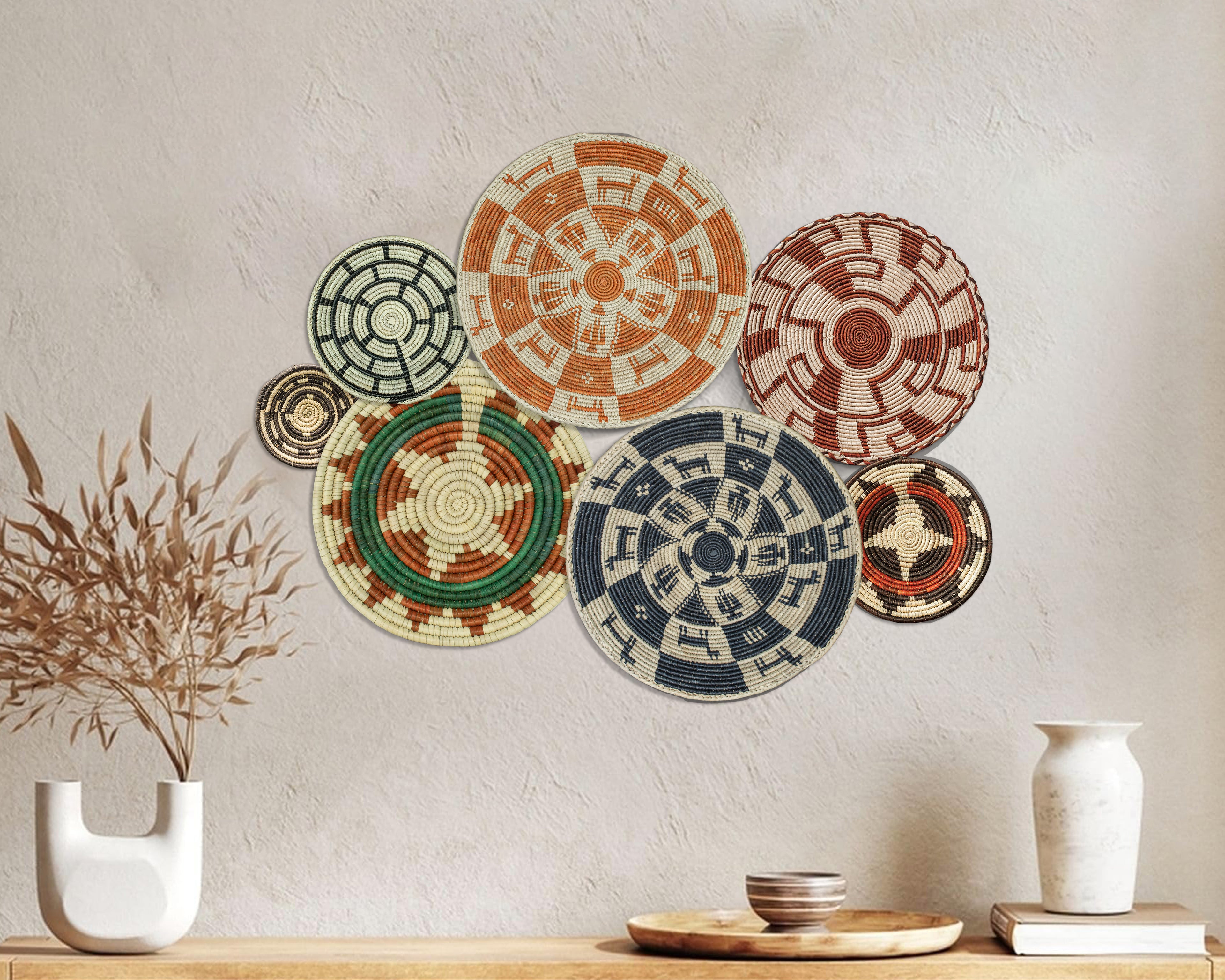 Set of 7 Handwoven wall baskets Set 45-7-N