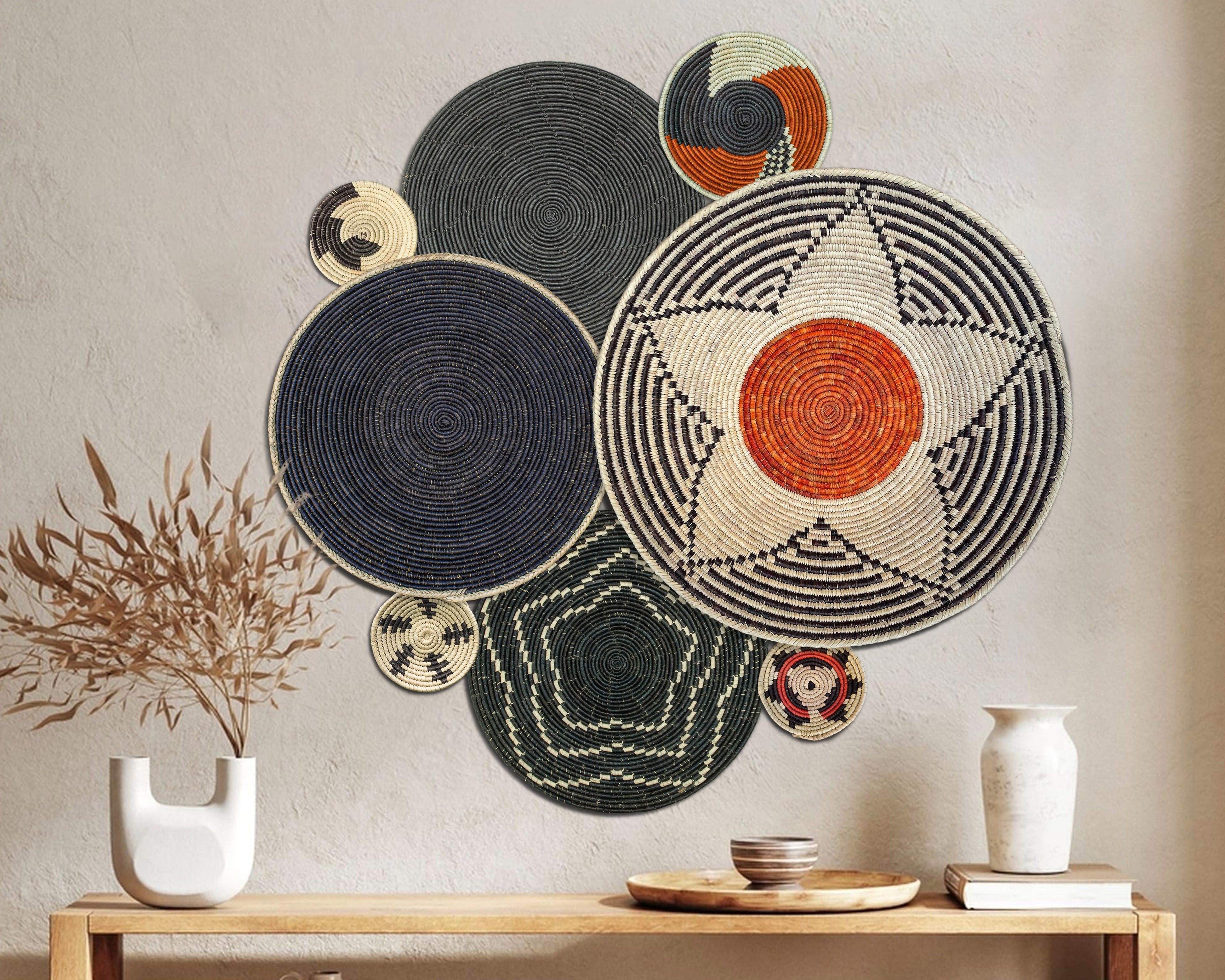 Set of 8 Handwoven wall baskets SET-327-8 N