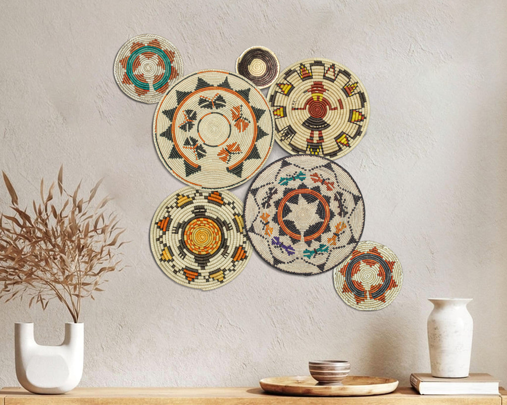 Set of 7 Handwoven wall baskets Set 39-7-N