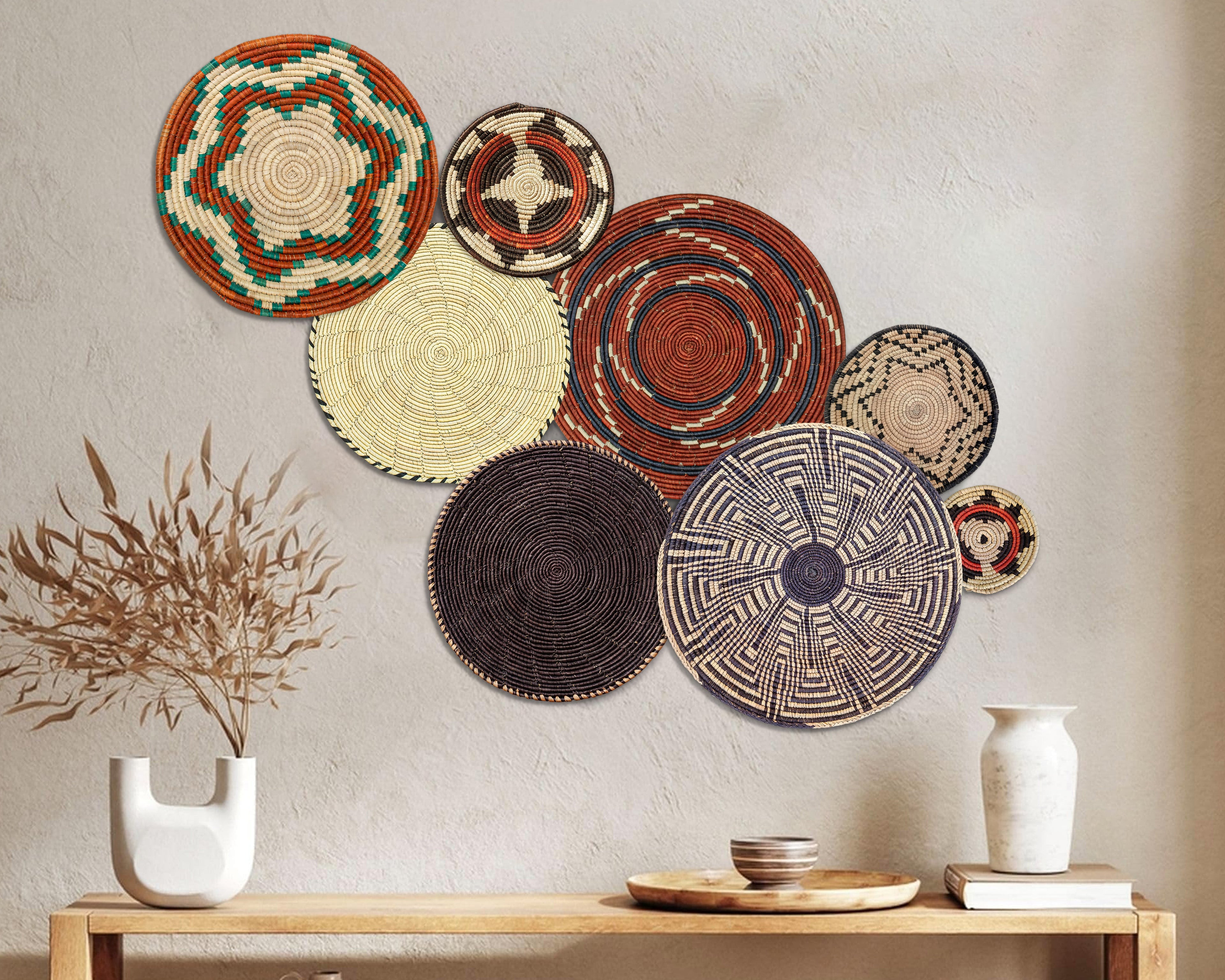 Set of 8 Handwoven wall baskets SET-355-8 N