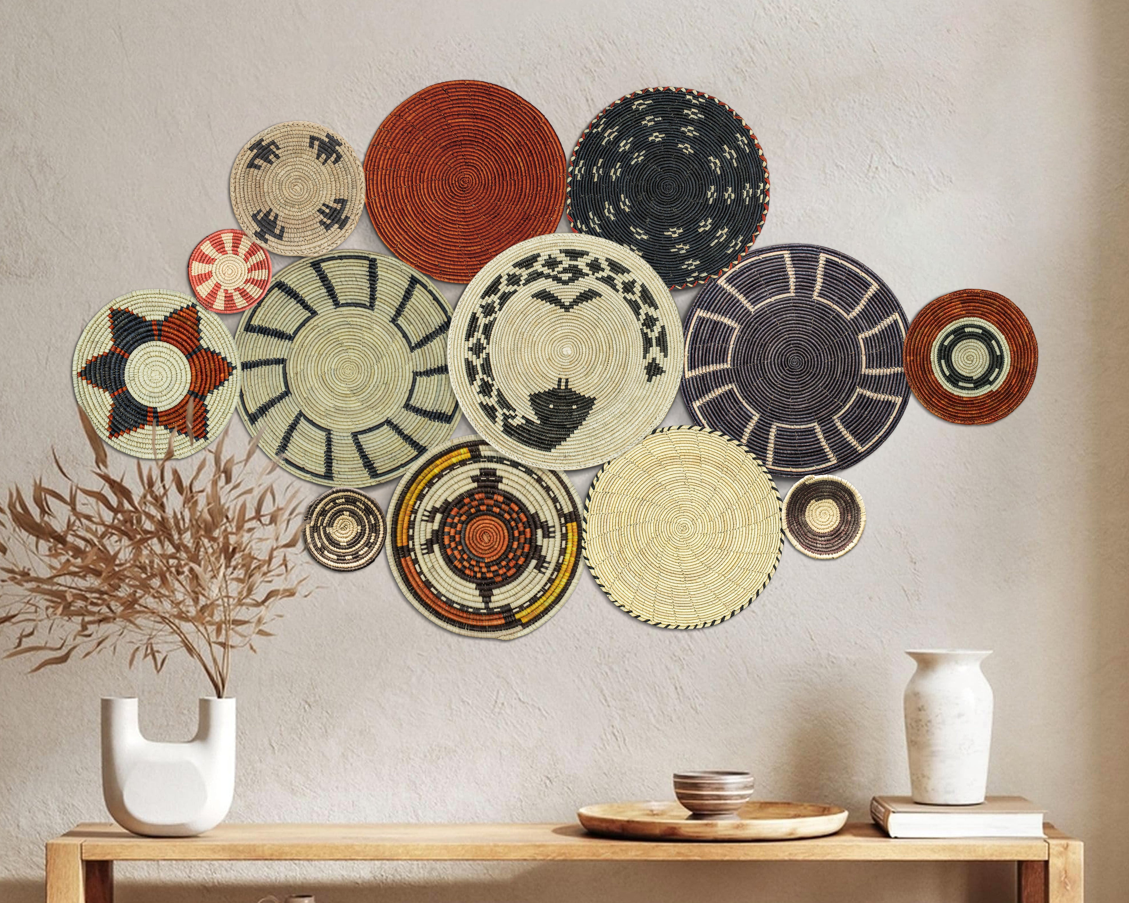 Set of 13 Handwoven wall baskets SET-176-13 N