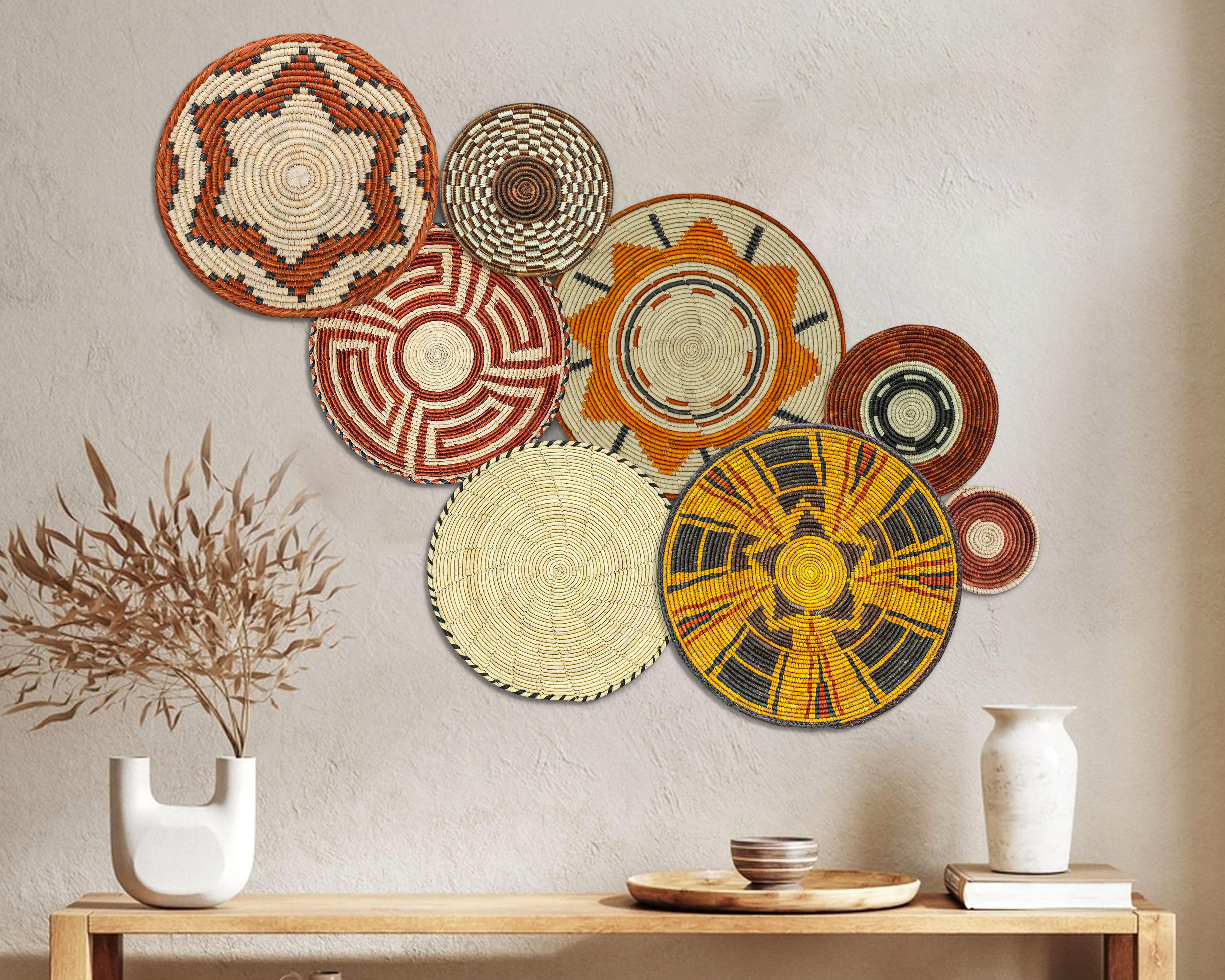 Set of 8 Handwoven wall baskets SET-354-8 N