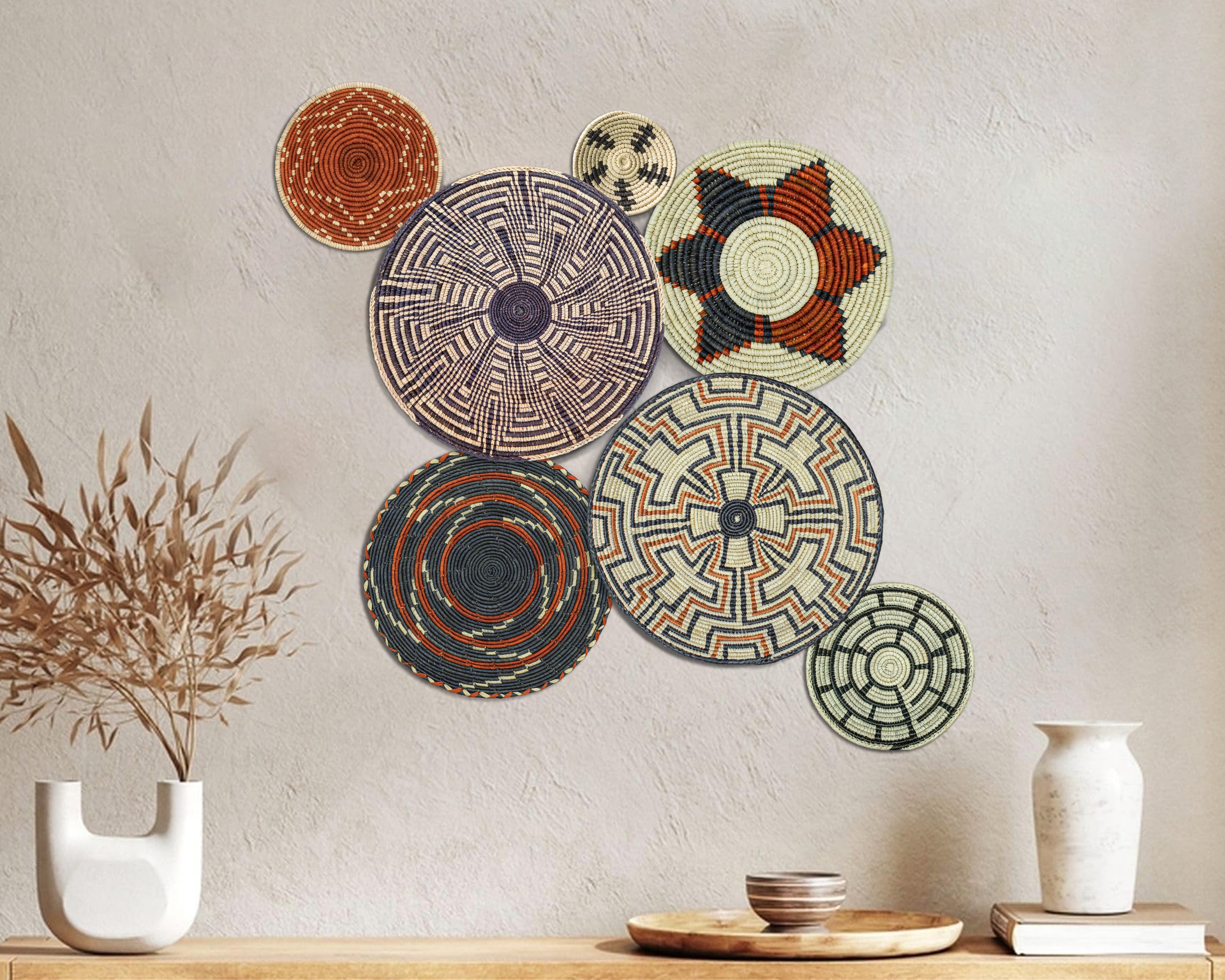 Set of 7 Handwoven wall baskets Set 50-7-N