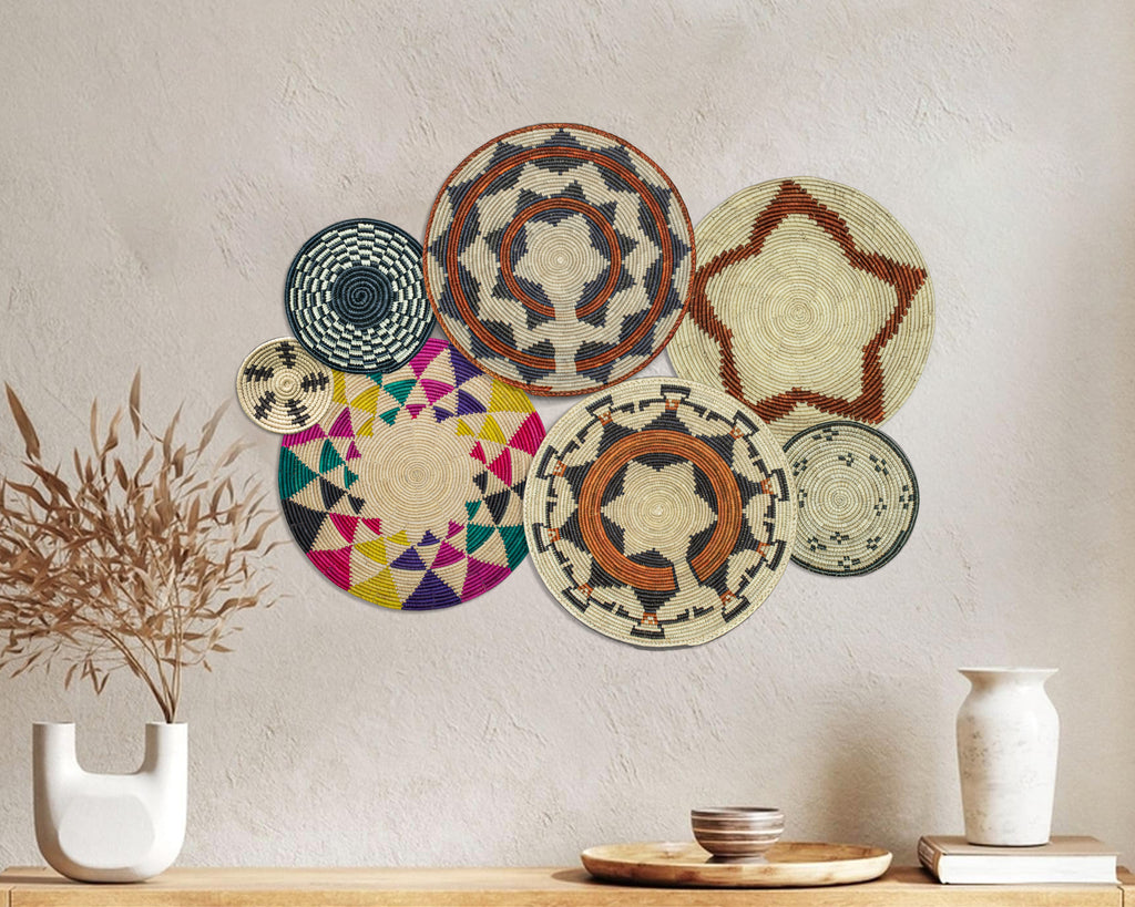 Set of 7 Handwoven wall baskets Set 44-7-N