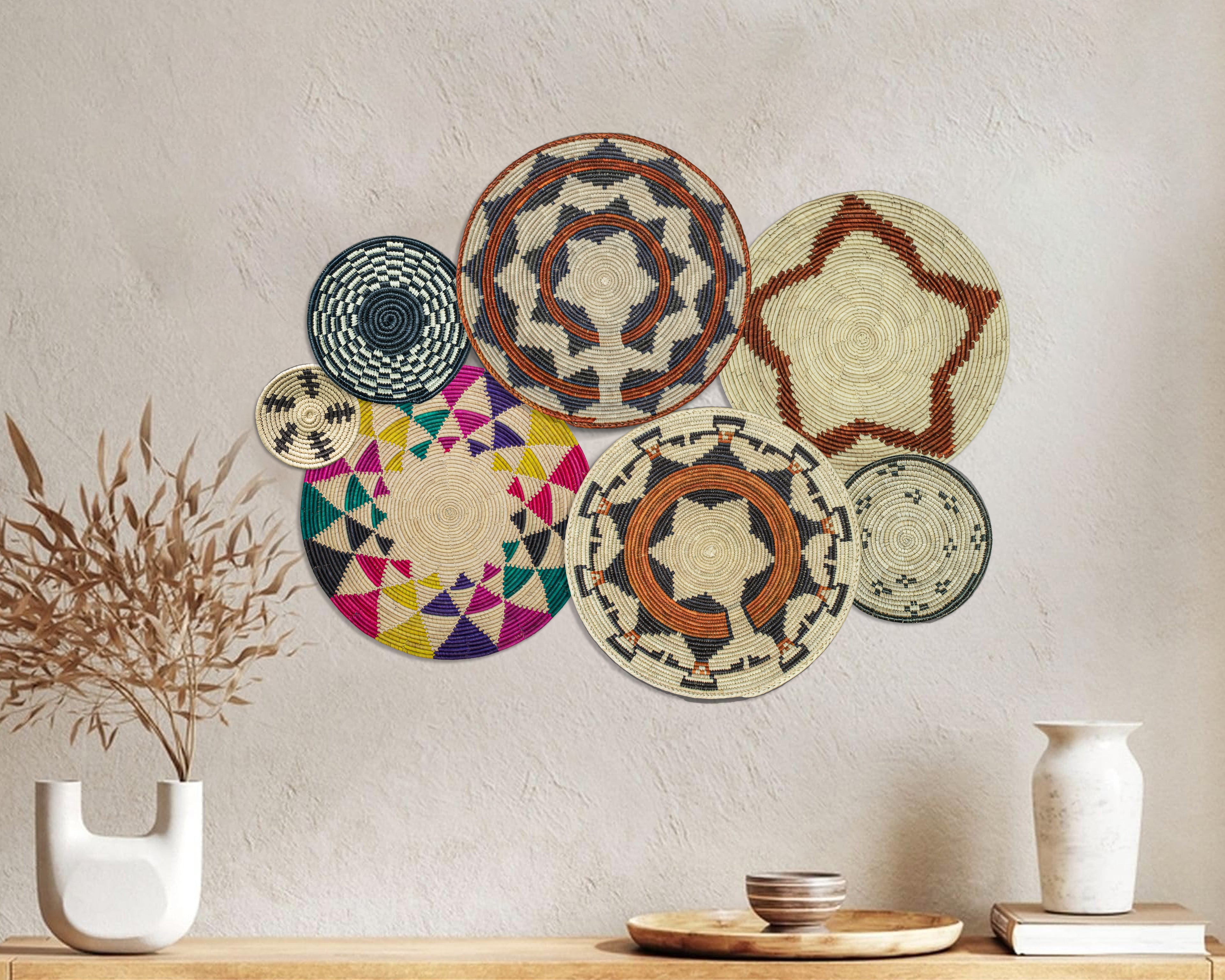 Set of 7 Handwoven wall baskets Set 44-7-N