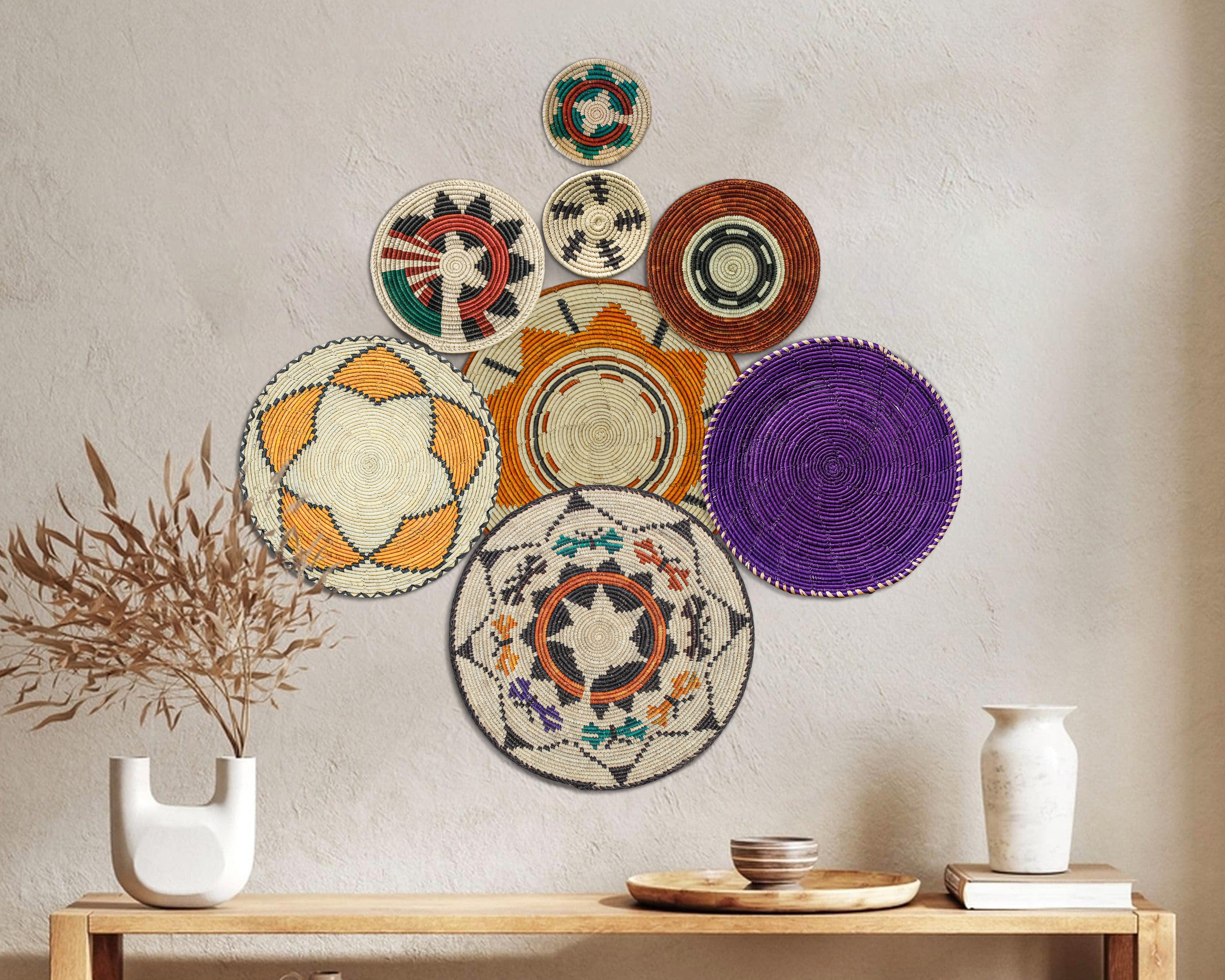 Set of 8 Handwoven wall baskets SET-244-8 N