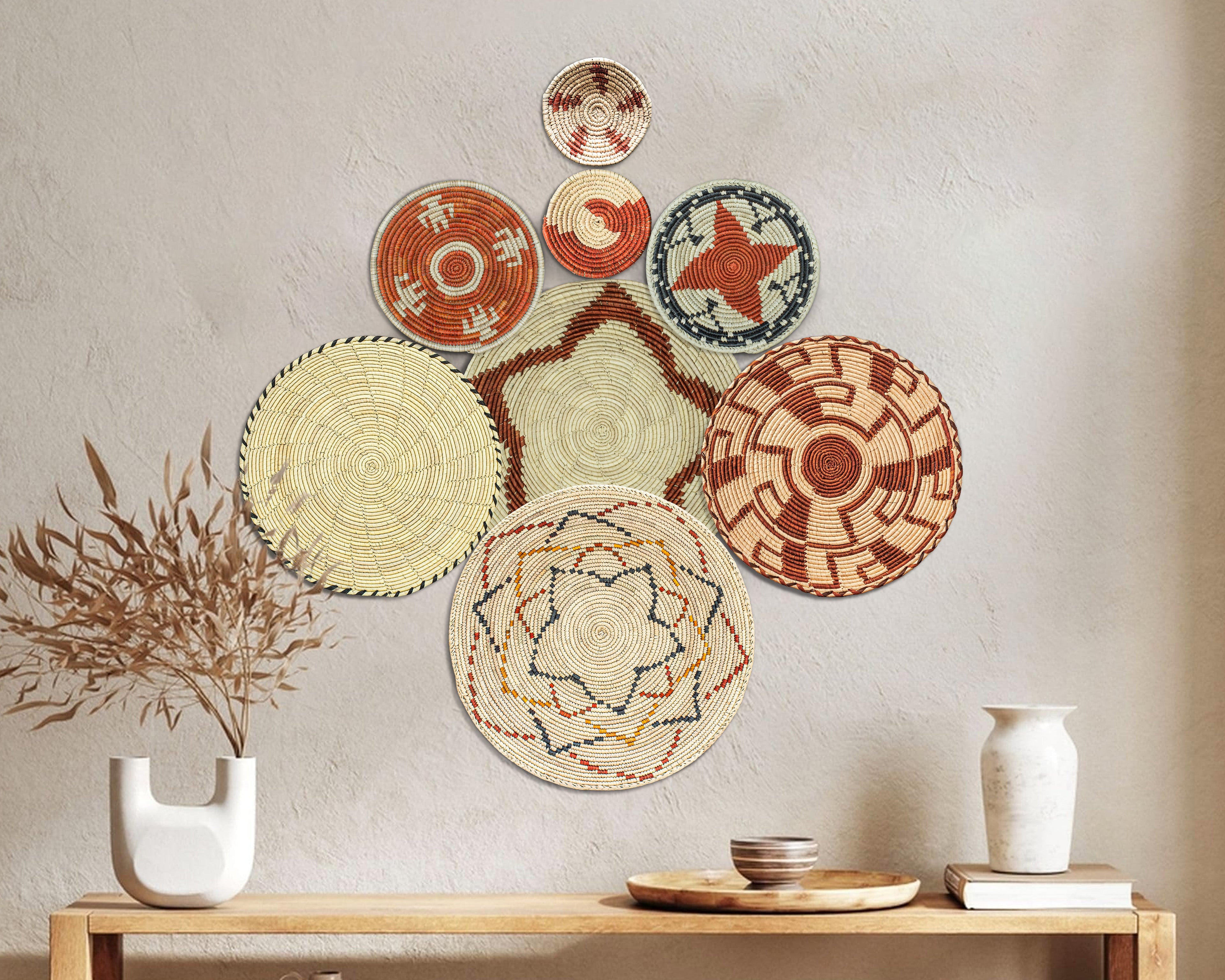 Set of 8 Handwoven wall baskets SET-246-8 N