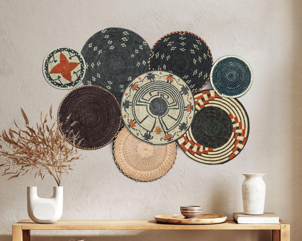 Set of 8 Handwoven wall baskets SET-345-8 N