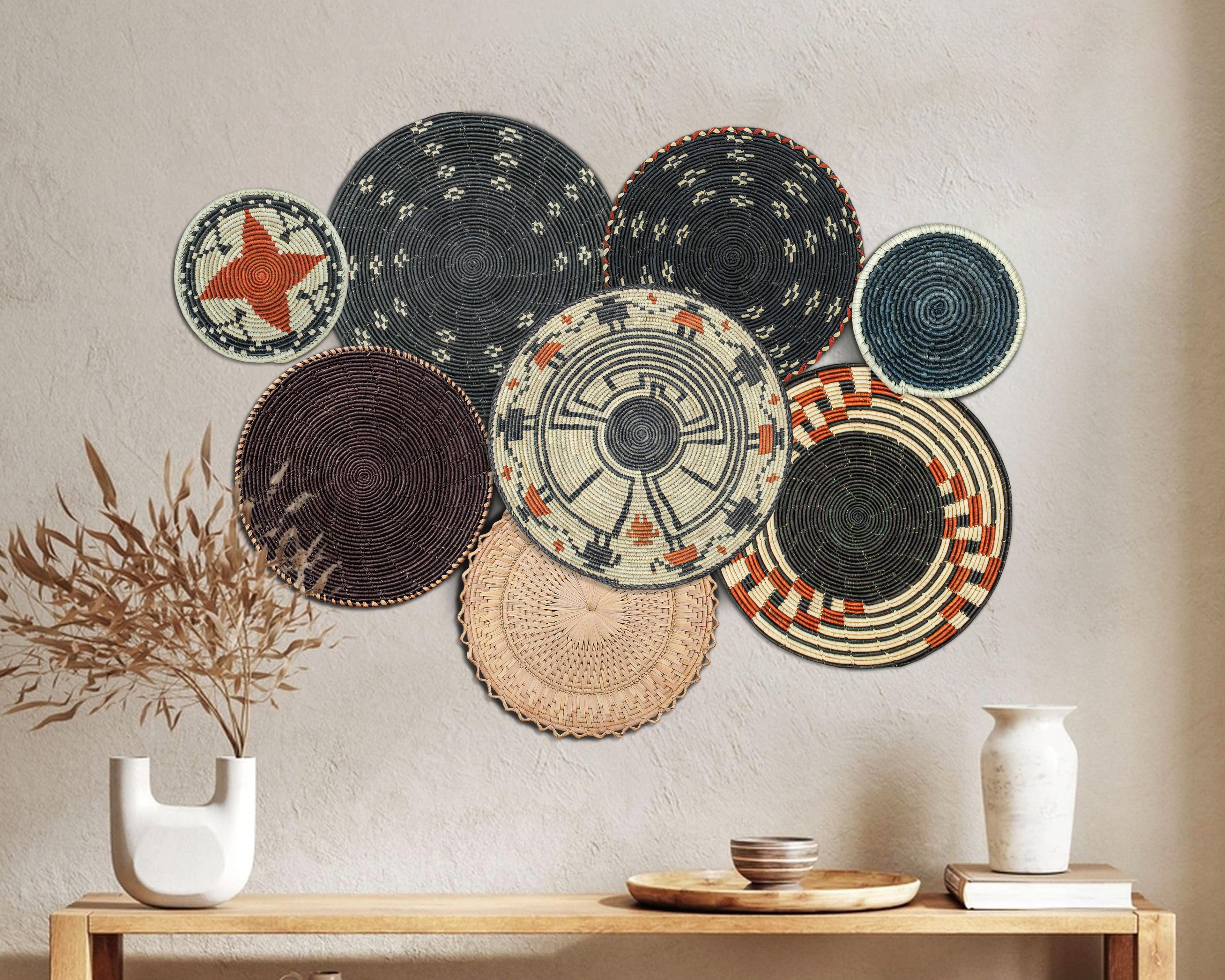 Set of 8 Handwoven wall baskets SET-345-8 N