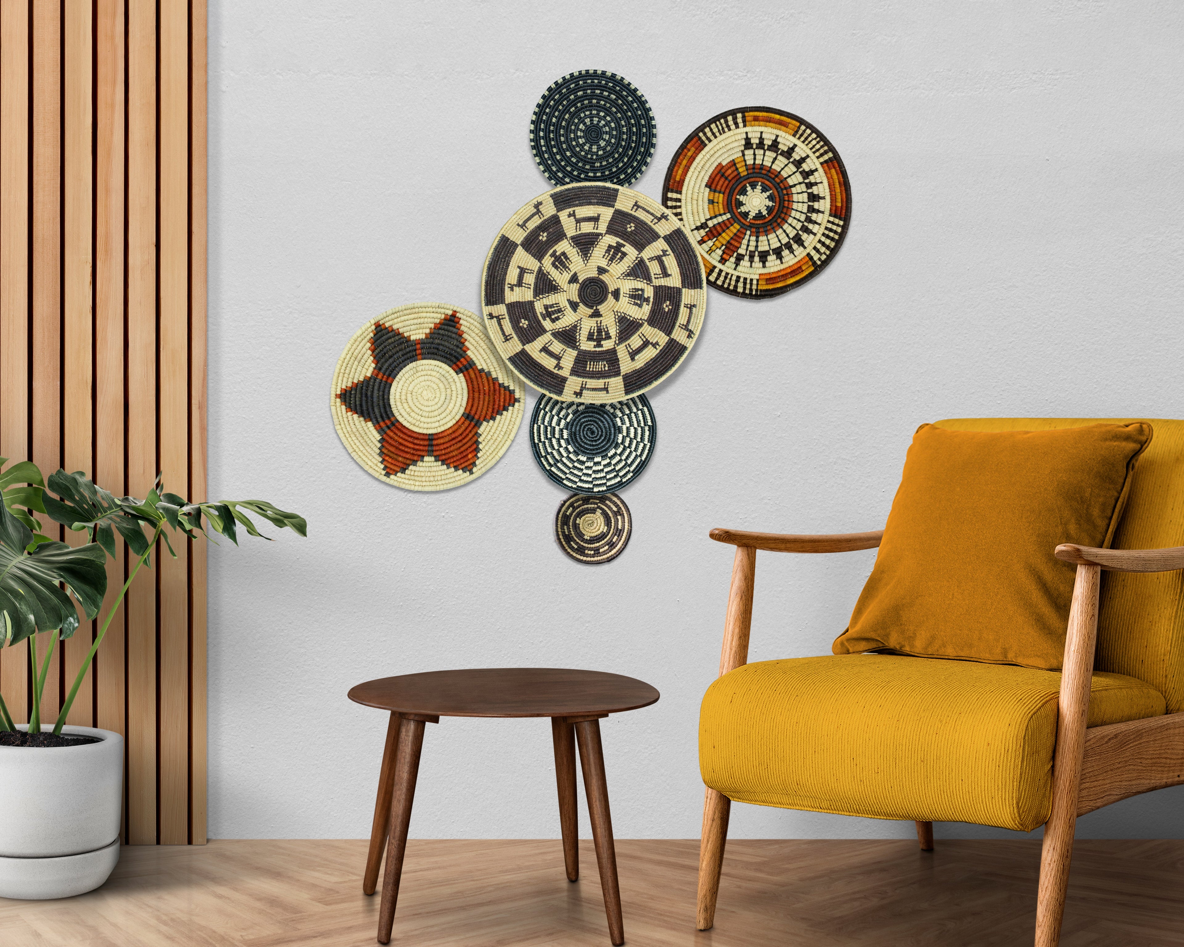 Set of 6 Handwoven wall baskets SET-393-6 N