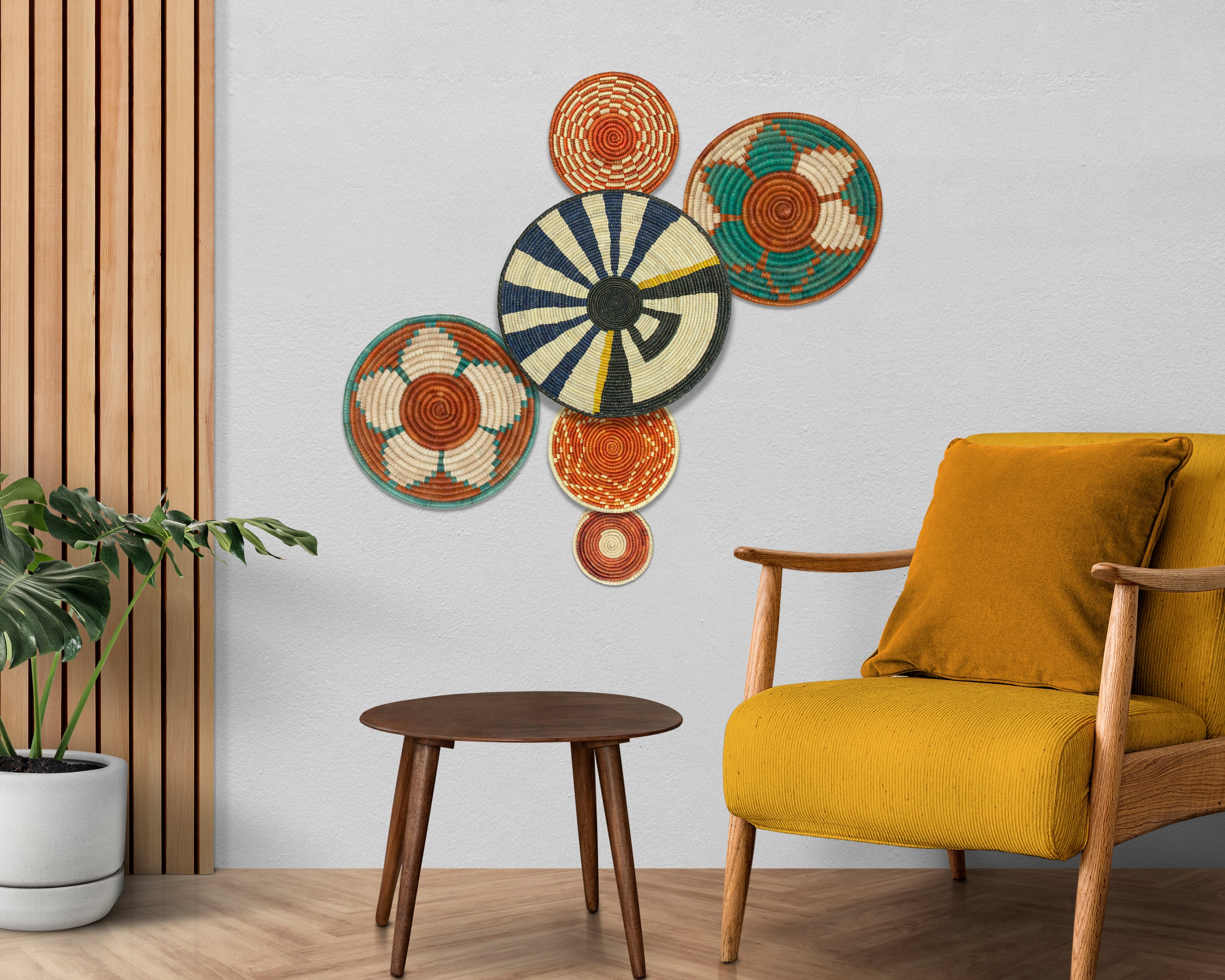 Set of 6 Handwoven wall baskets SET-392-6 N