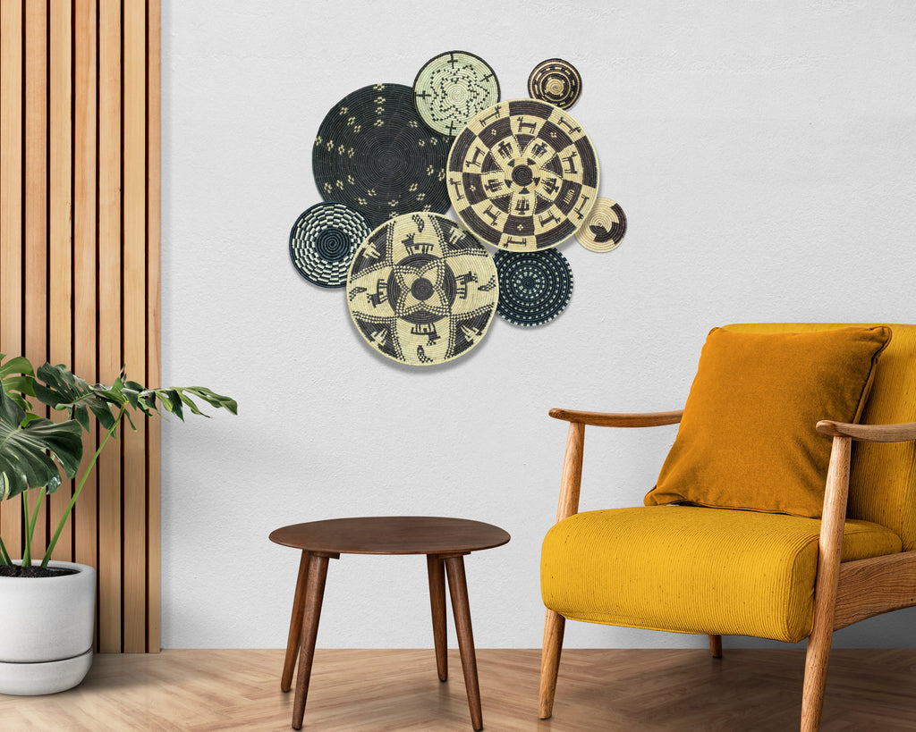 Set of 8 Handwoven wall baskets SET-361-8 N