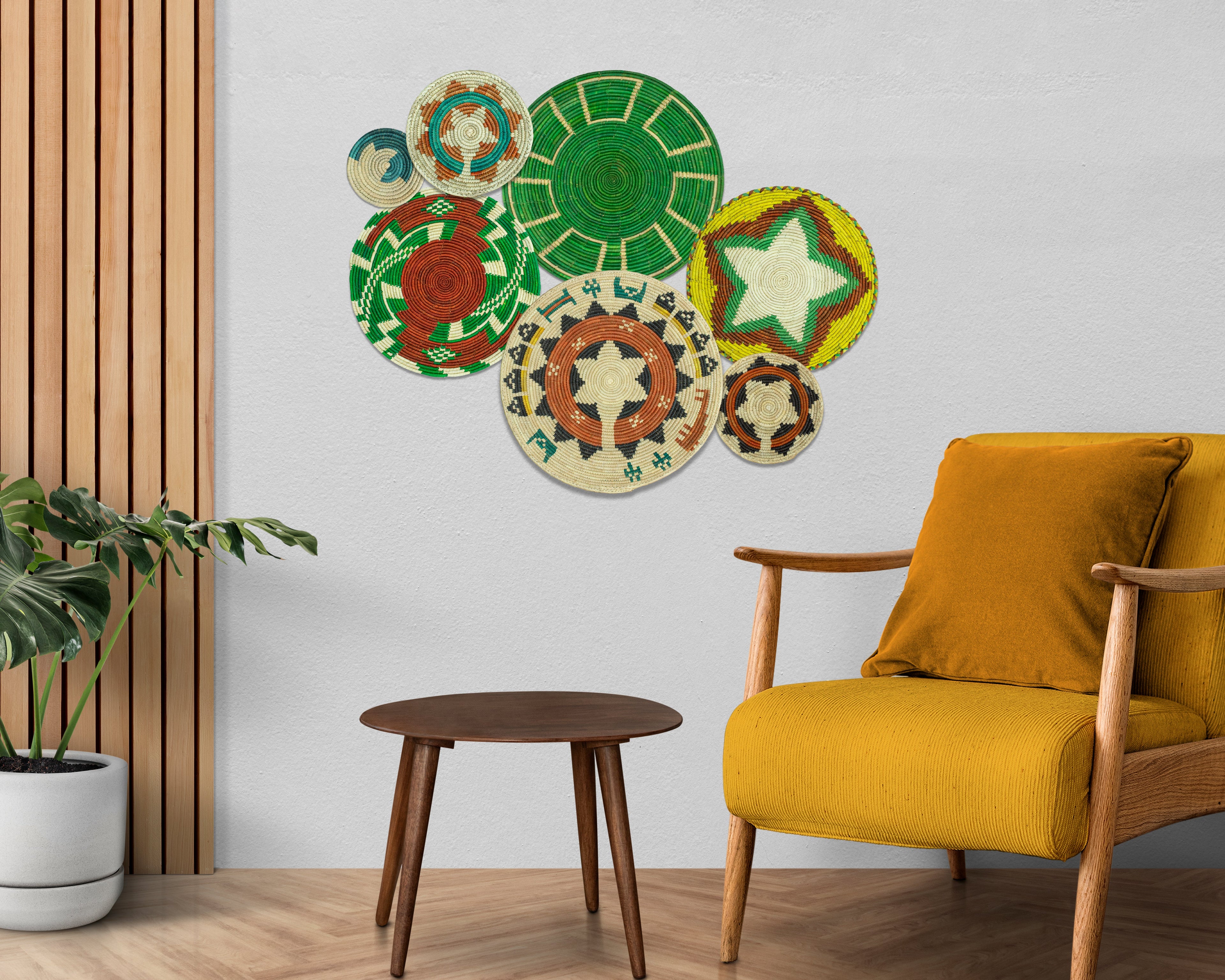 Set of 7 Handwoven wall baskets Set 306-7-N