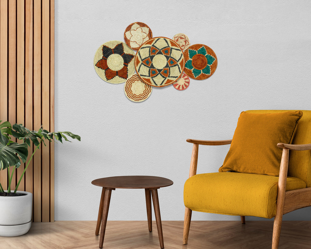 Set of 7 Handwoven wall baskets Set 313-7-N