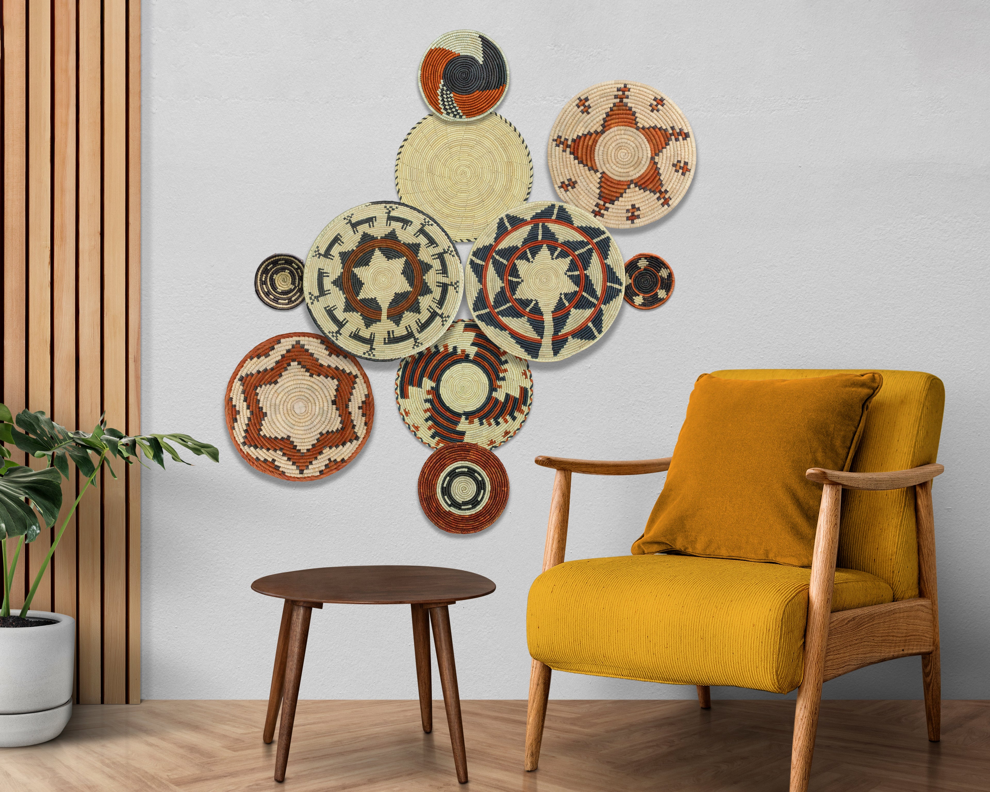 Set of 10 Handwoven wall baskets SET-404-10 N