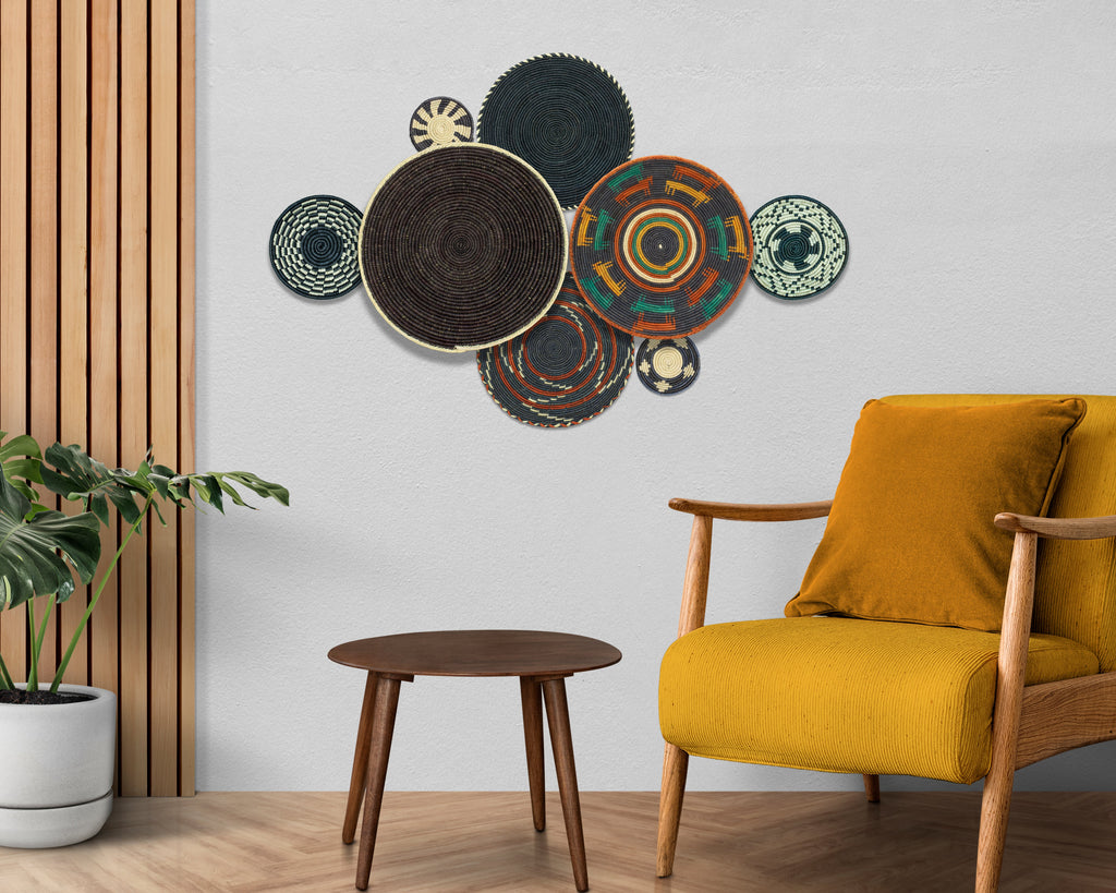 Set of 8 Handwoven wall baskets SET-357-8 N