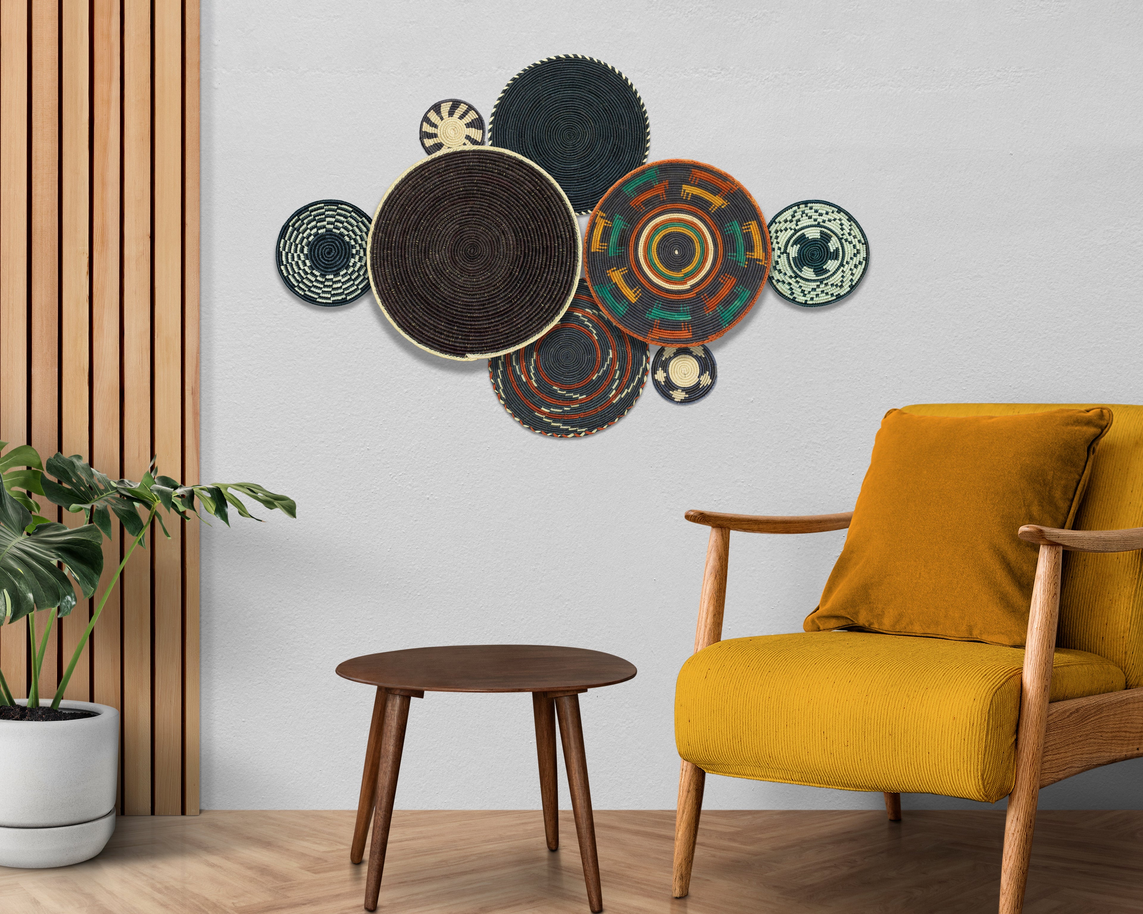 Set of 8 Handwoven wall baskets SET-357-8 N