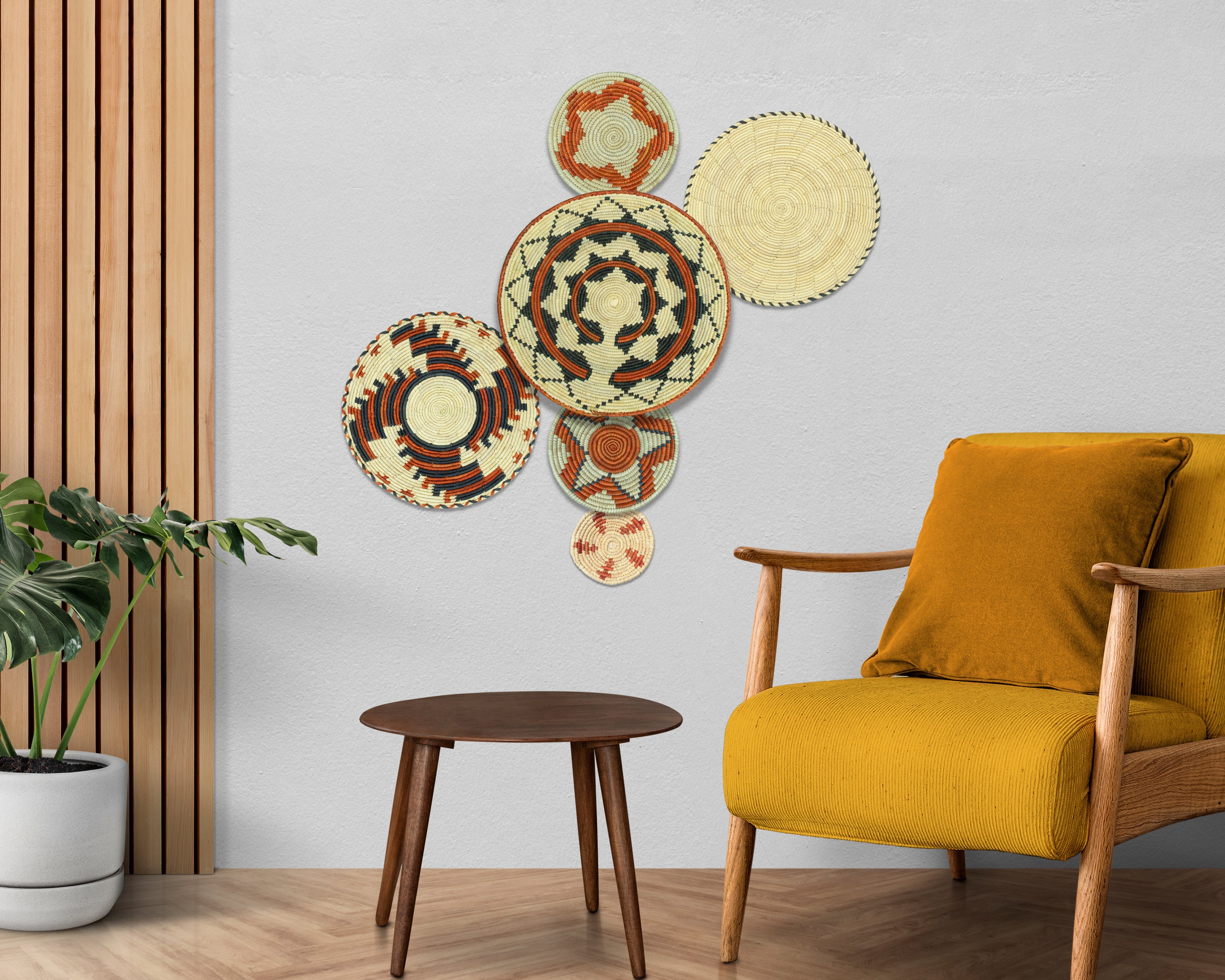 Set of 6 Handwoven wall baskets SET-396-6 N